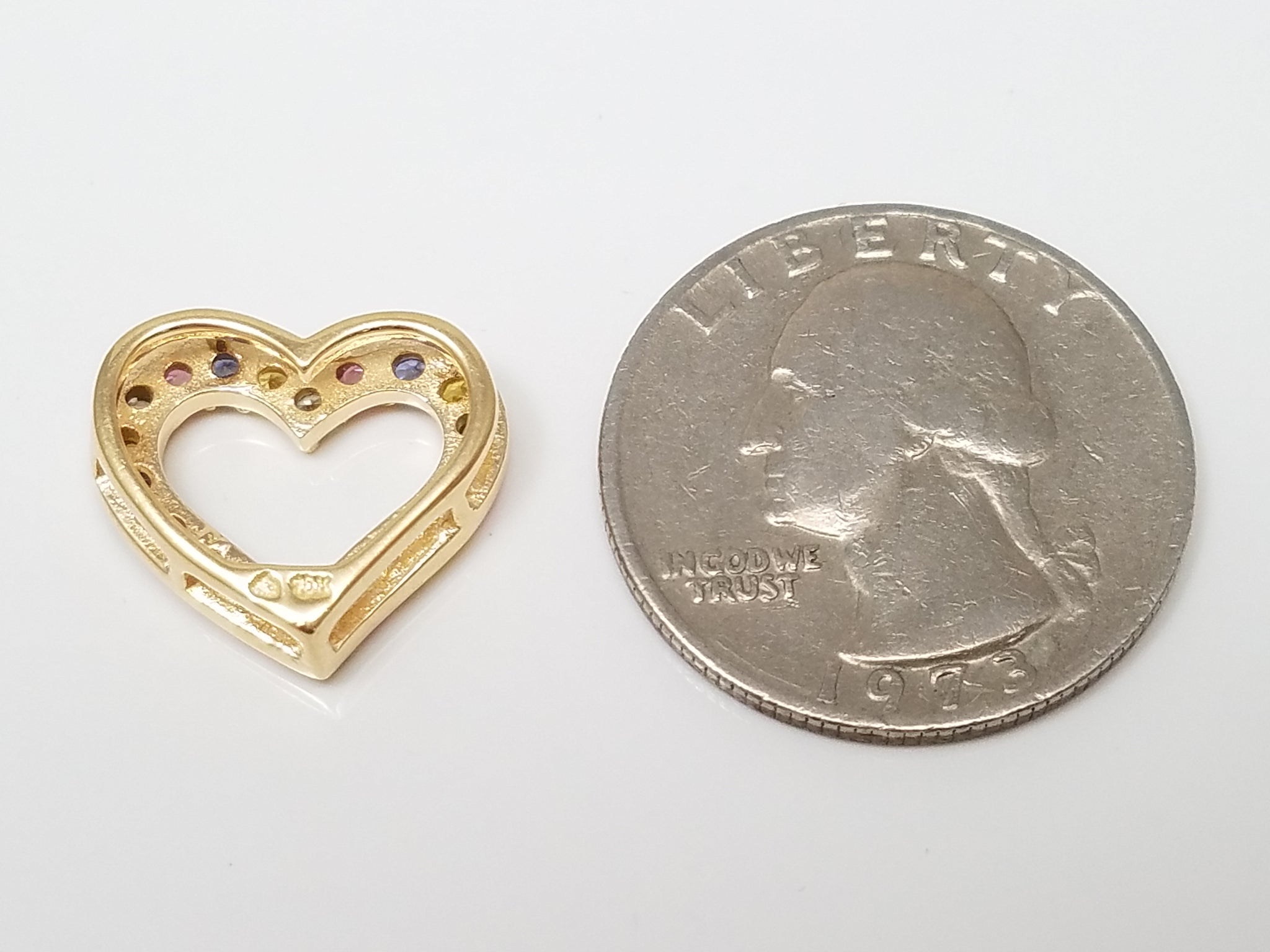 Lab Grown Rainbow Sapphire 10k Yellow Gold Heart Pendant