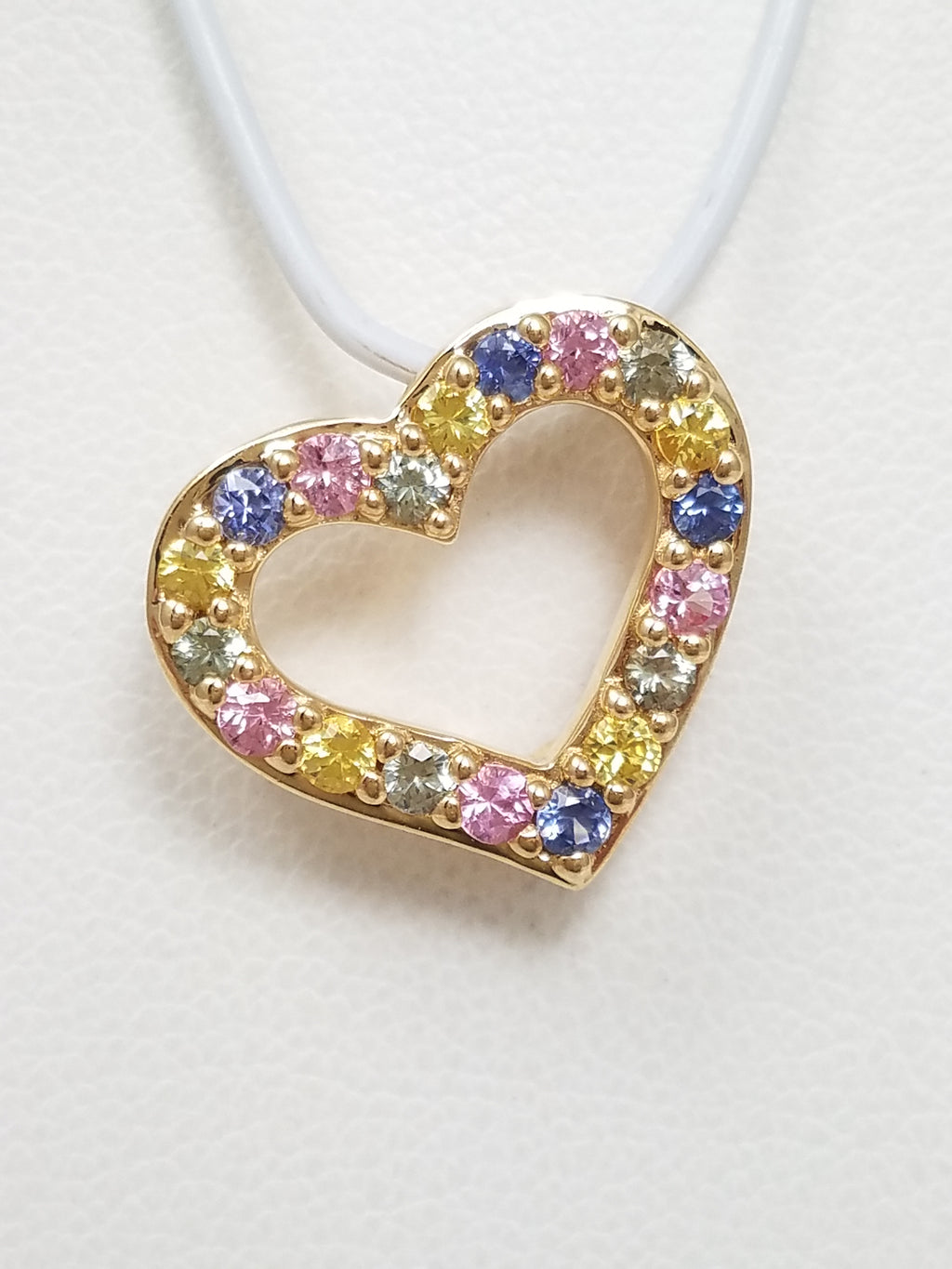 Lab Grown Rainbow Sapphire 10k Yellow Gold Heart Pendant