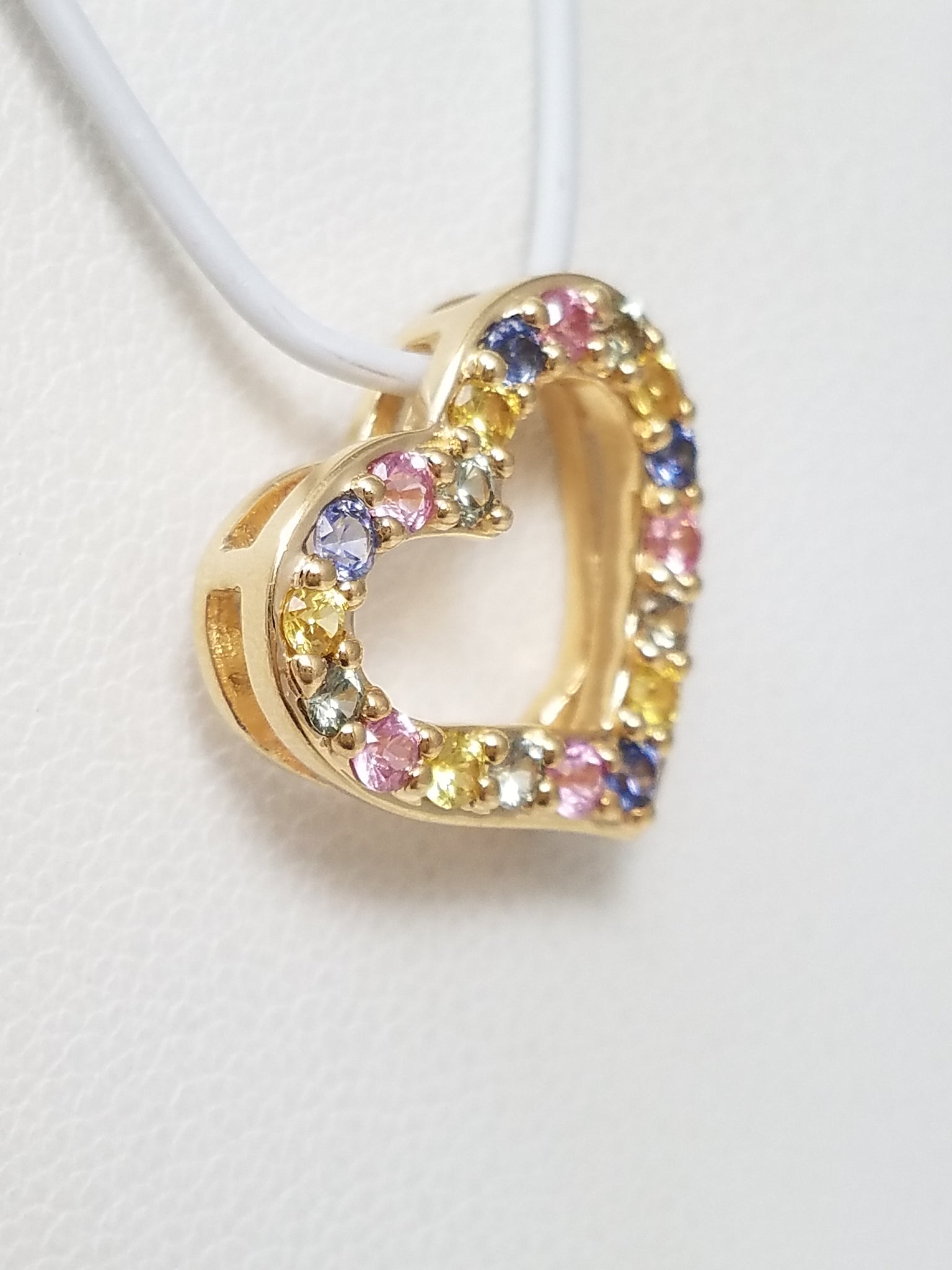 Lab Grown Rainbow Sapphire 10k Yellow Gold Heart Pendant
