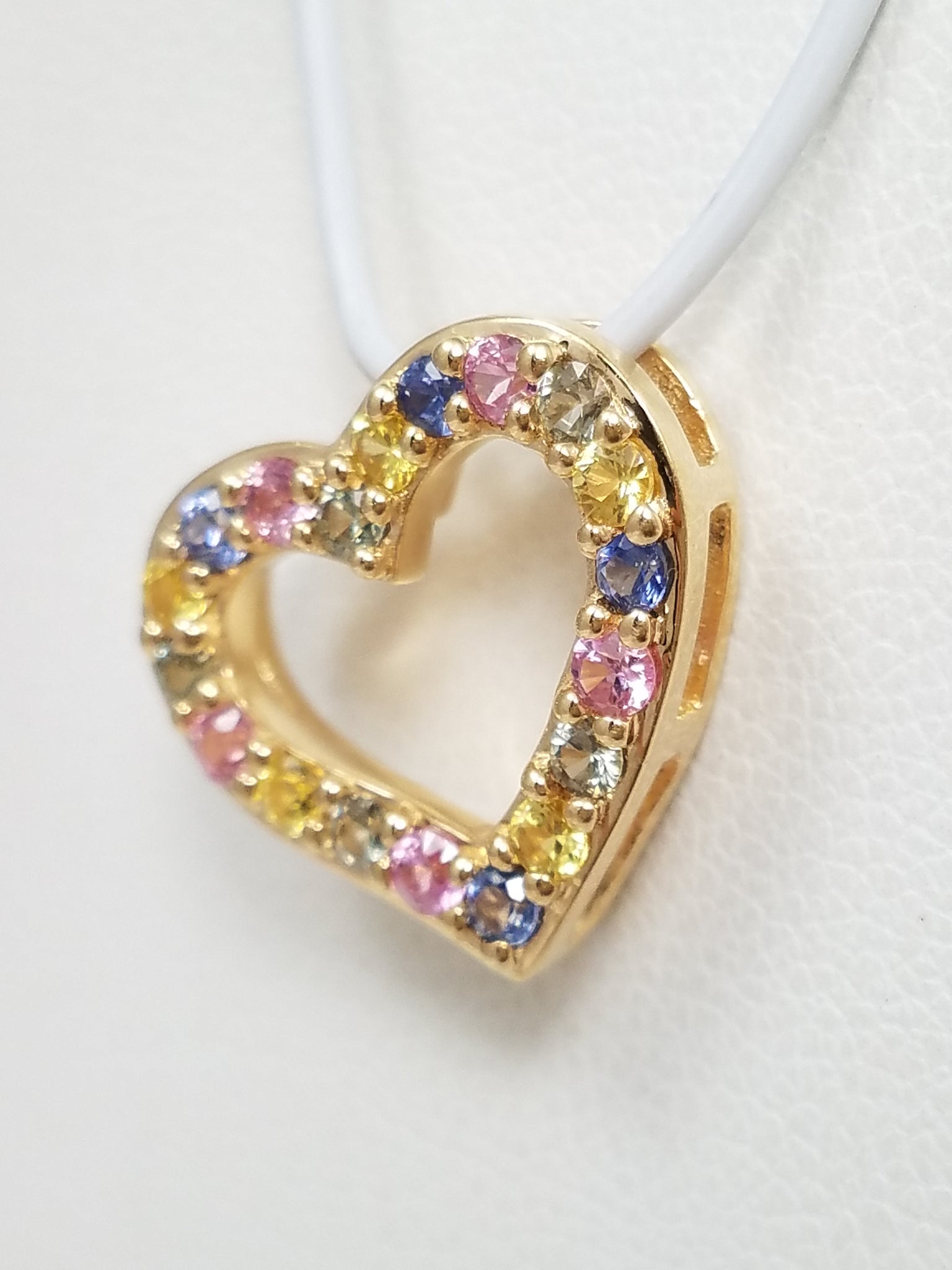 Lab Grown Rainbow Sapphire 10k Yellow Gold Heart Pendant