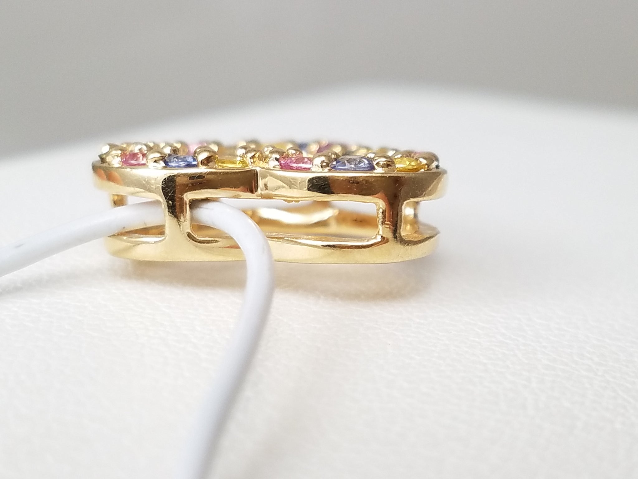 Lab Grown Rainbow Sapphire 10k Yellow Gold Heart Pendant