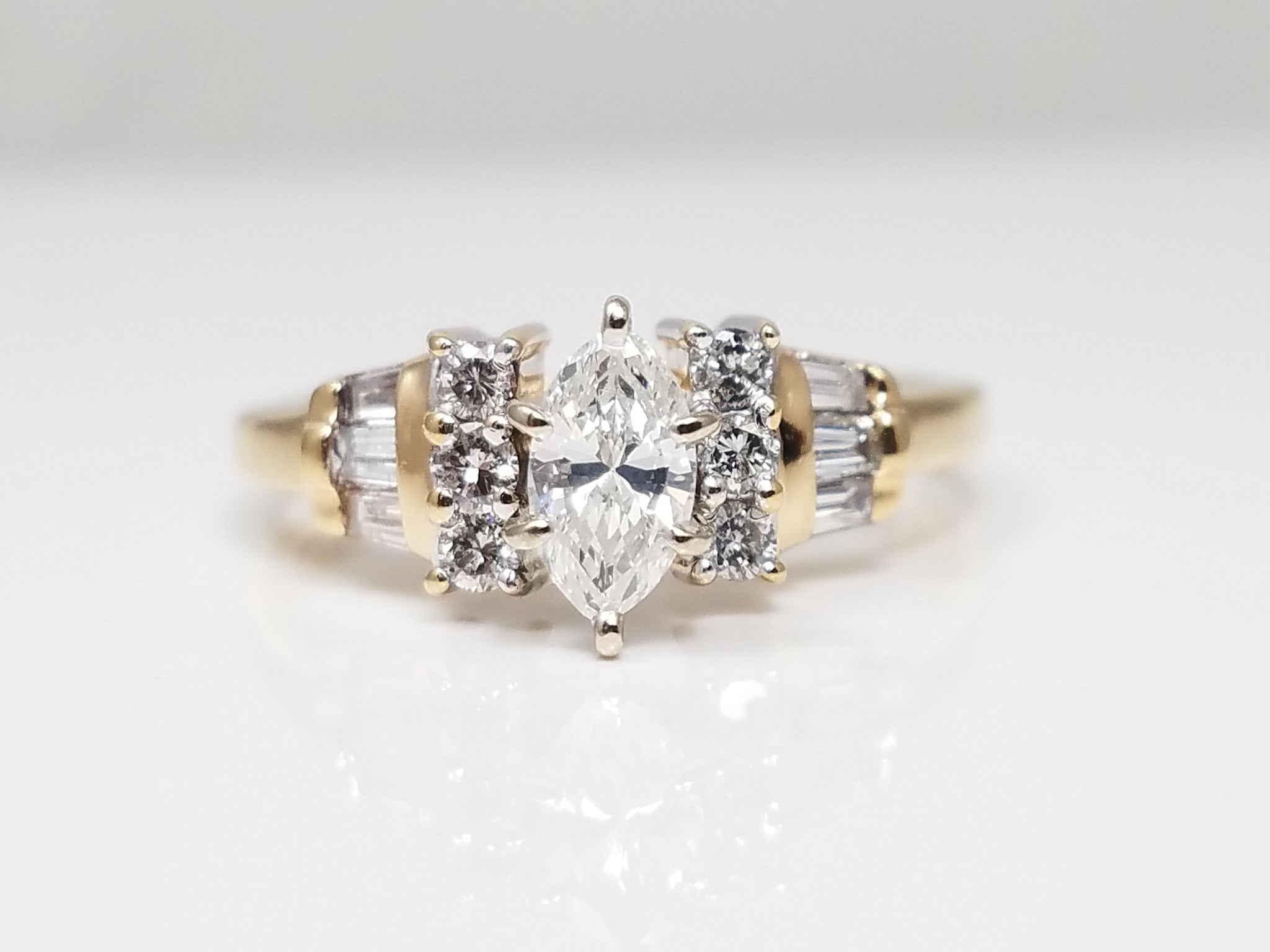 14k Yellow Gold Marquise Natural Diamond Engagement Ring