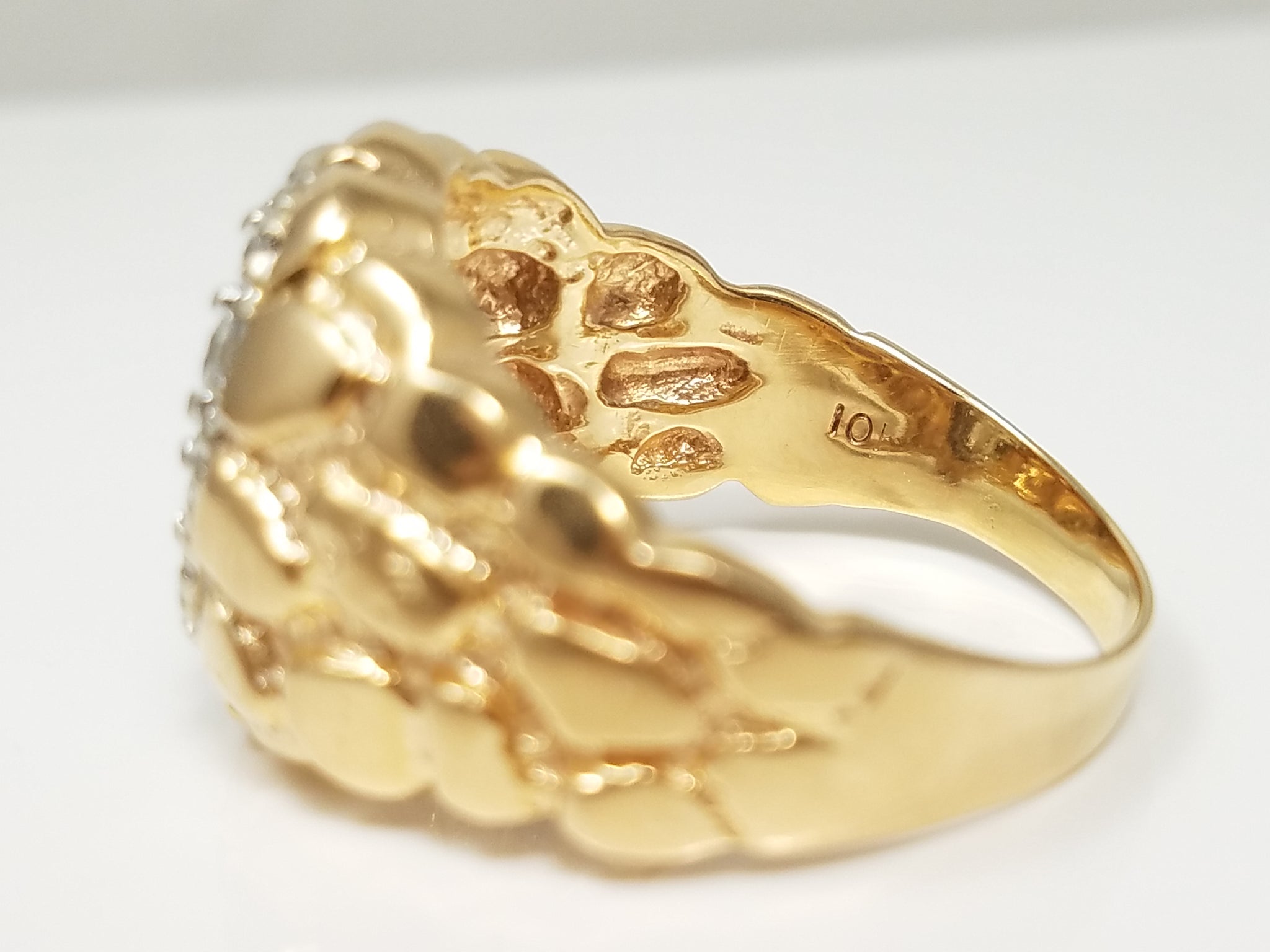 Men's Fancy 10k Two Tone Gold Nugget 1ctw Natural Diamond Ring