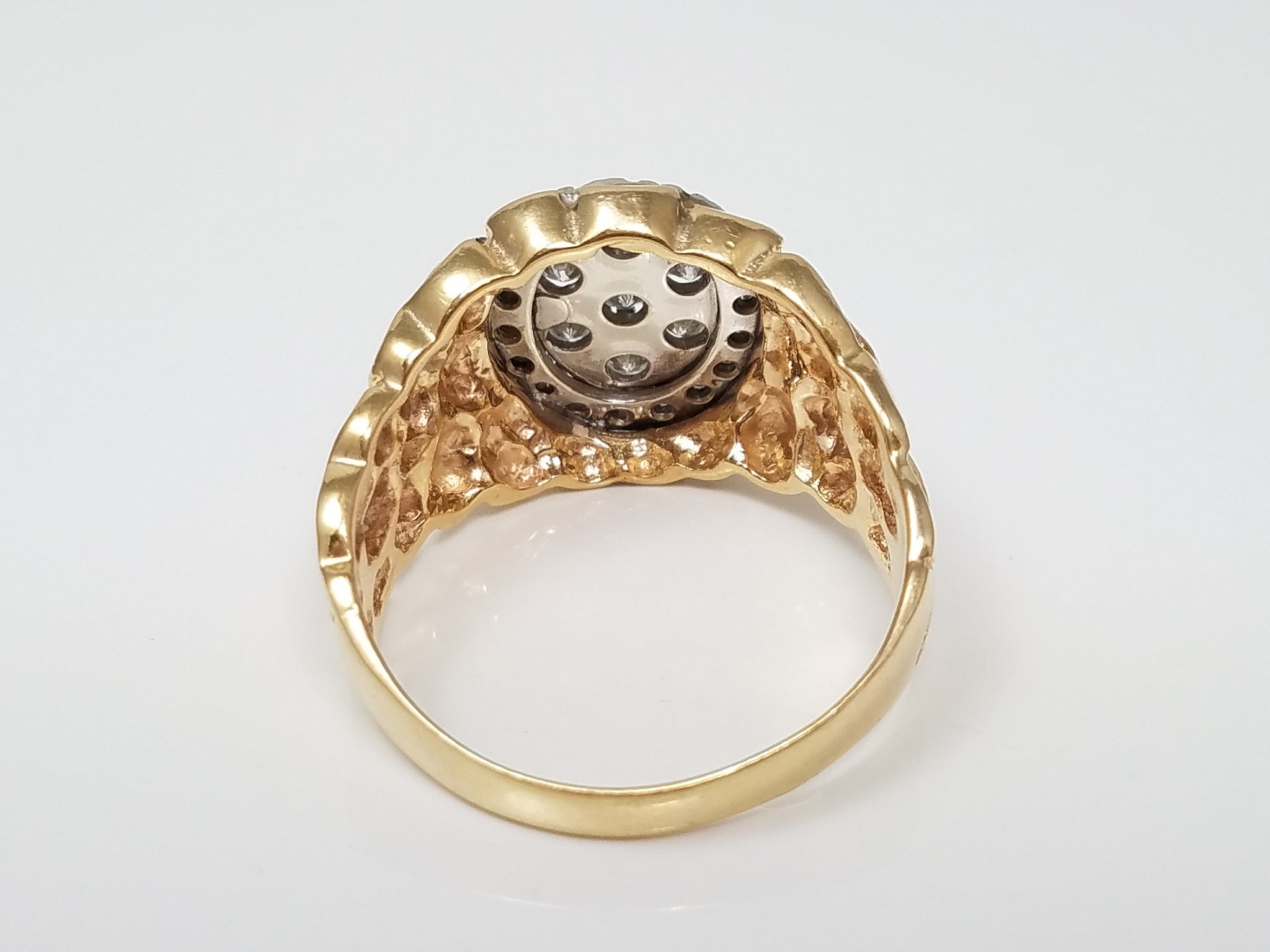 Men's Fancy 10k Two Tone Gold Nugget 1ctw Natural Diamond Ring