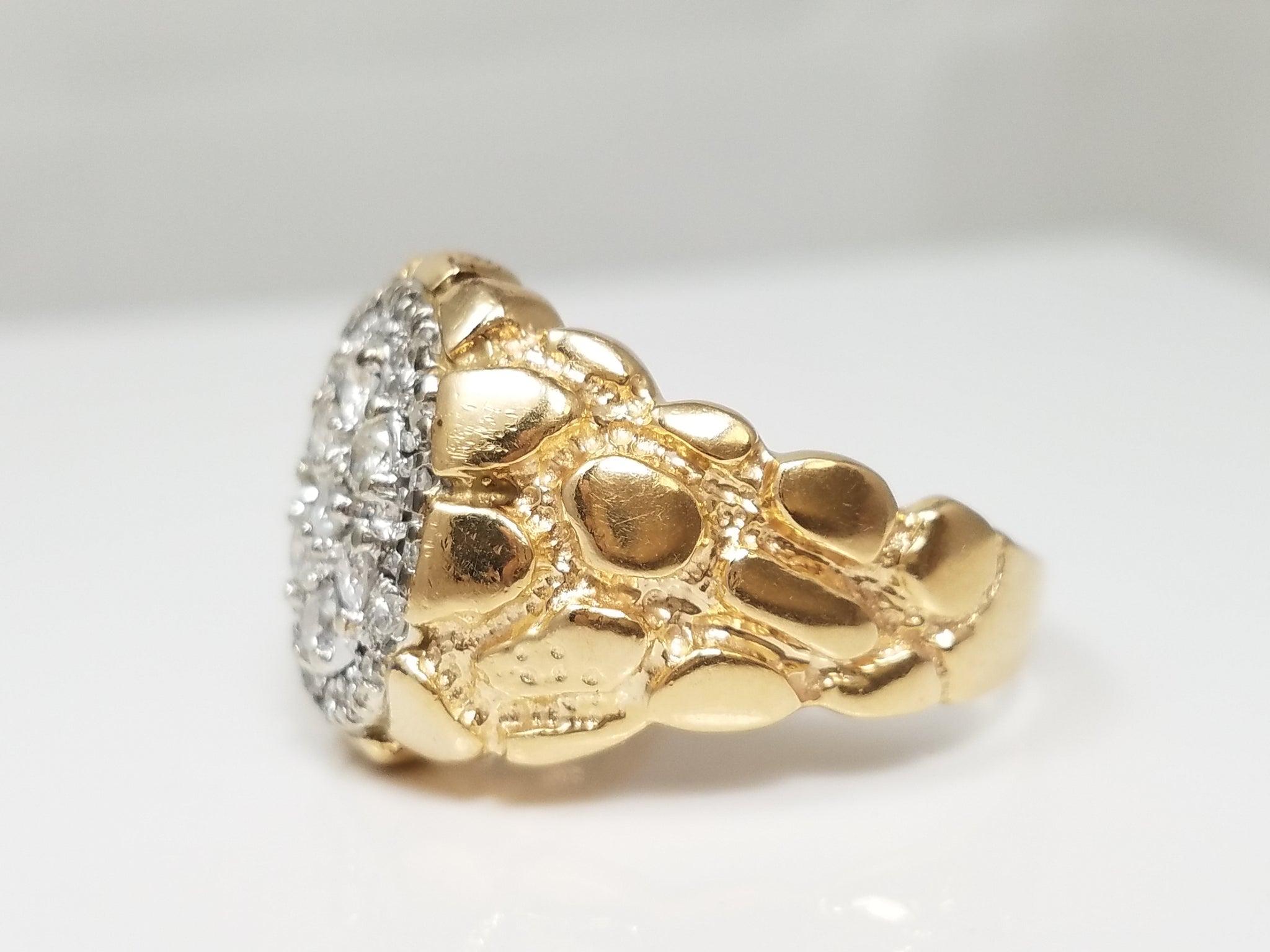 Men's Fancy 10k Two Tone Gold Nugget 1ctw Natural Diamond Ring