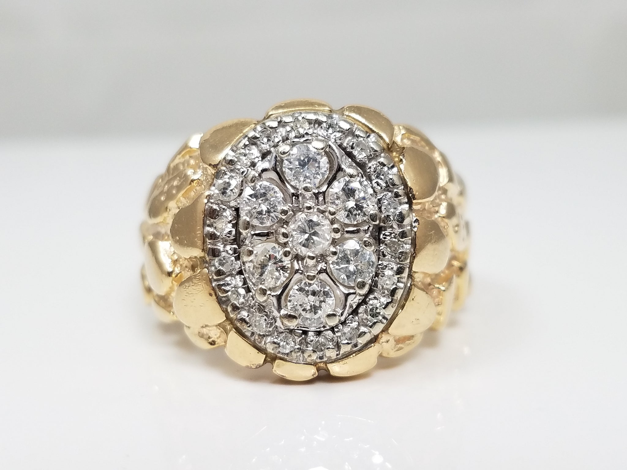 Men's Fancy 10k Two Tone Gold Nugget 1ctw Natural Diamond Ring