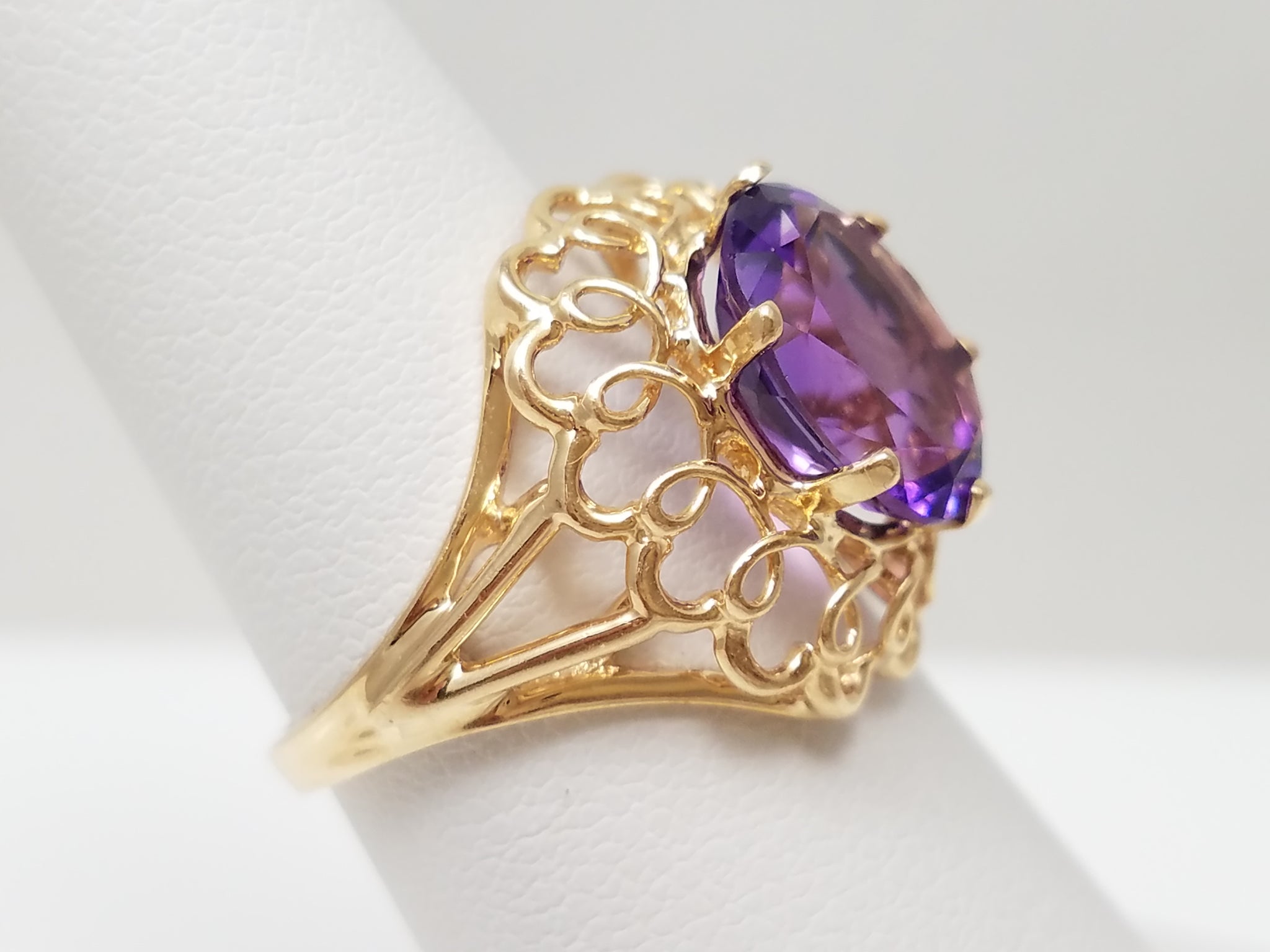 Natural Amethyst 14k Yellow Gold Cocktail Ring