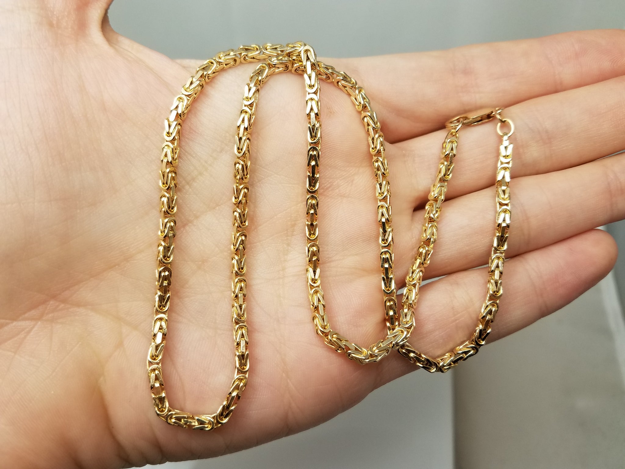 Classy 18" Solid 14k Yellow Gold Byzantine Link Chain Necklace