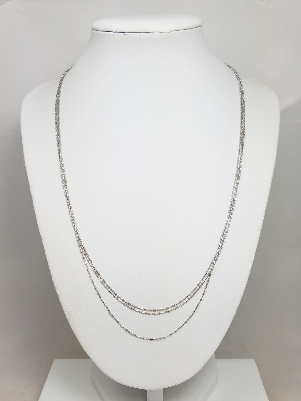 Chic 20" 14k White Gold Three Strand Micro Bead Chain Necklace