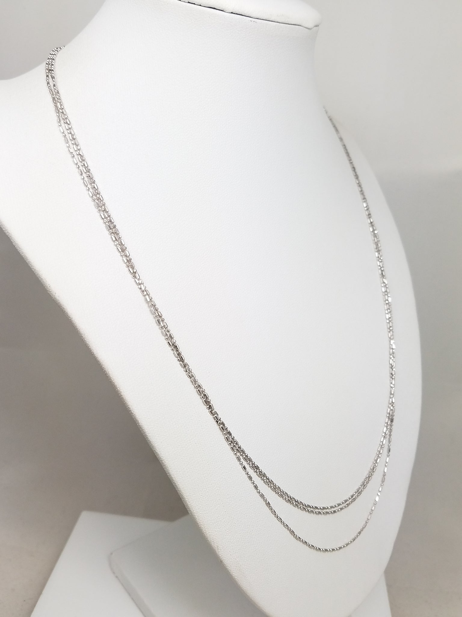 Chic 20" 14k White Gold Three Strand Micro Bead Chain Necklace