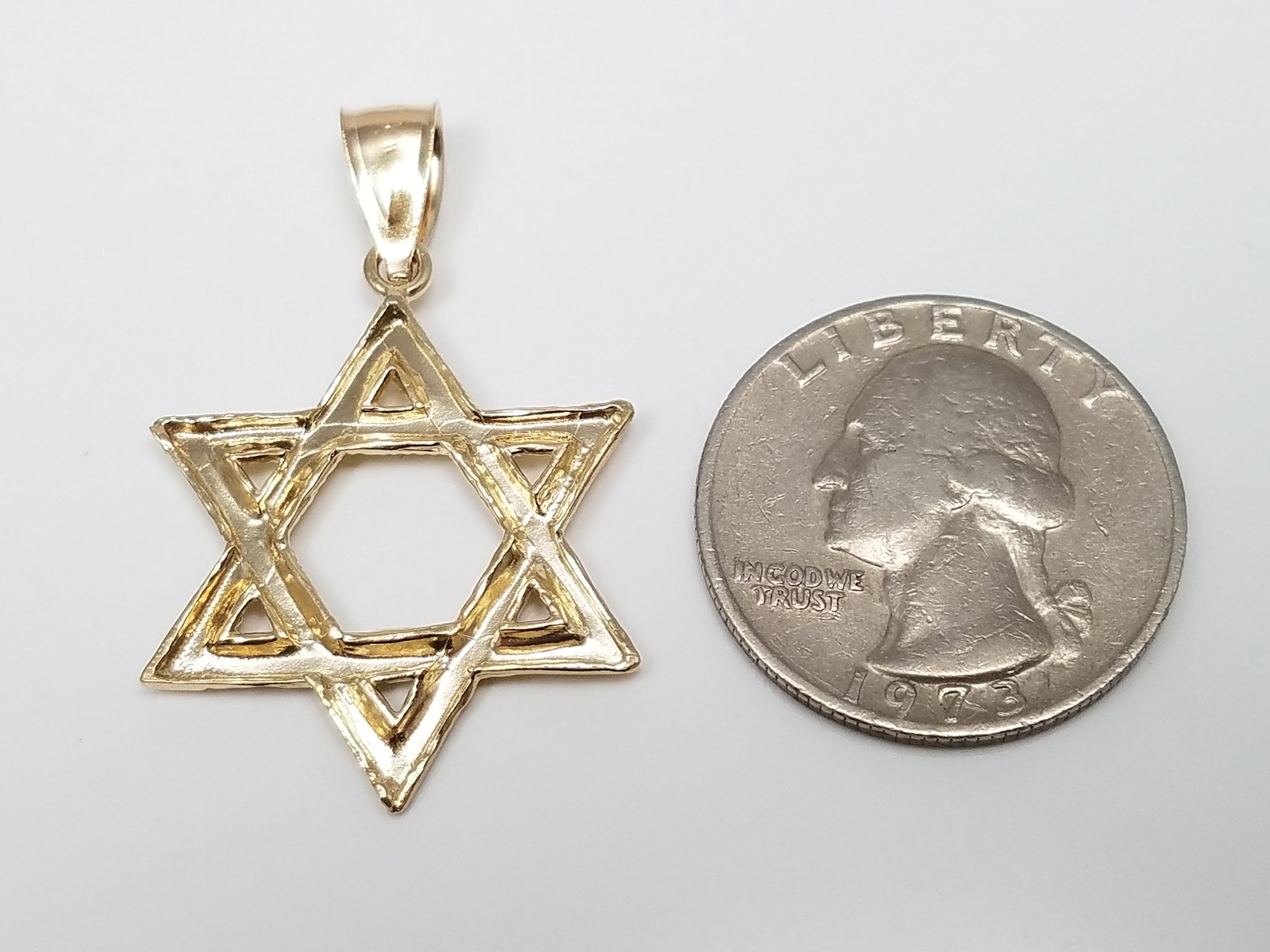 Classic 14k Solid Yellow Gold Diamond Cut Star Of David Pendant