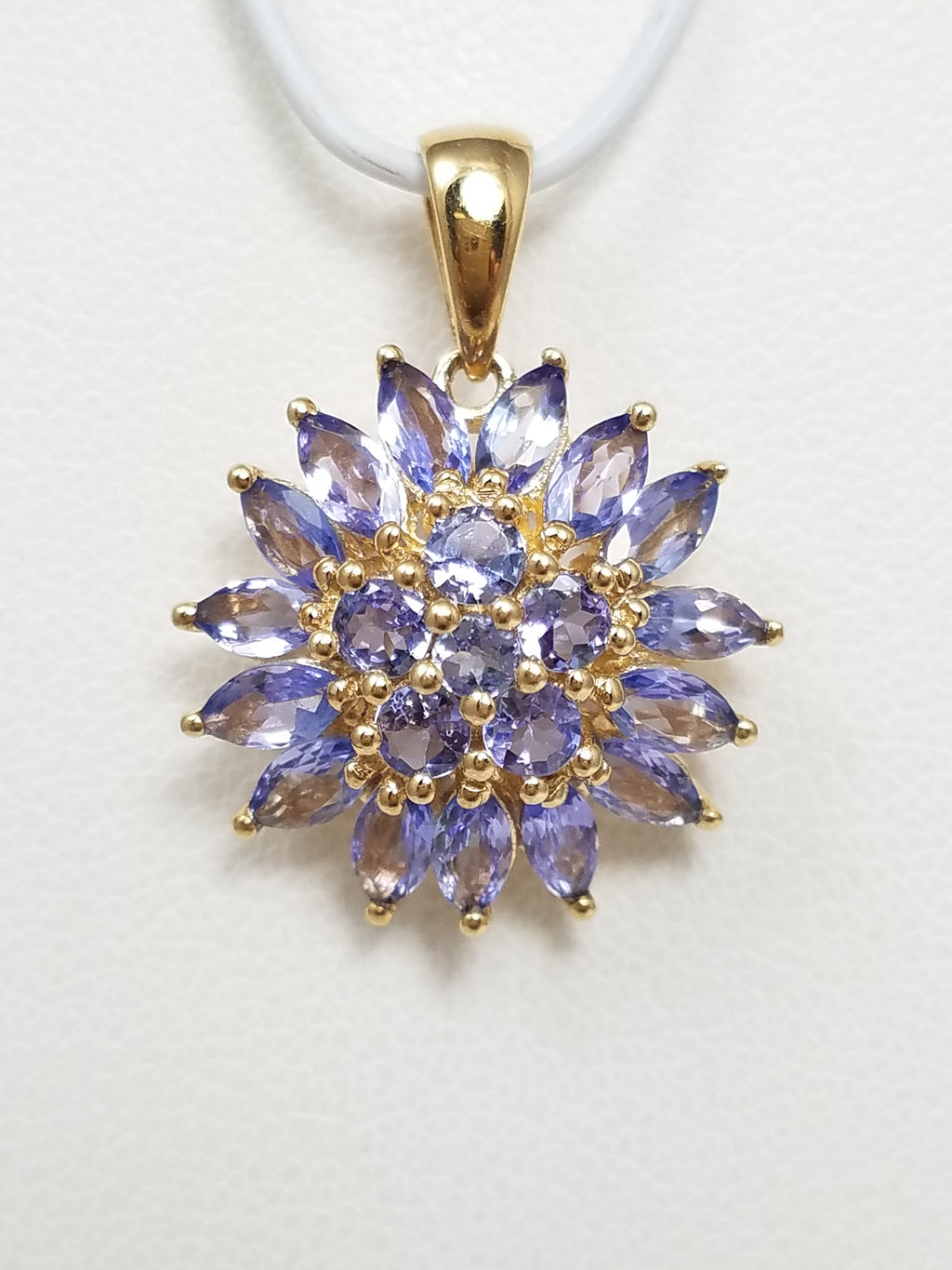 Brilliant 10k Yellow Gold Natural Tanzanite Cluster Pendant