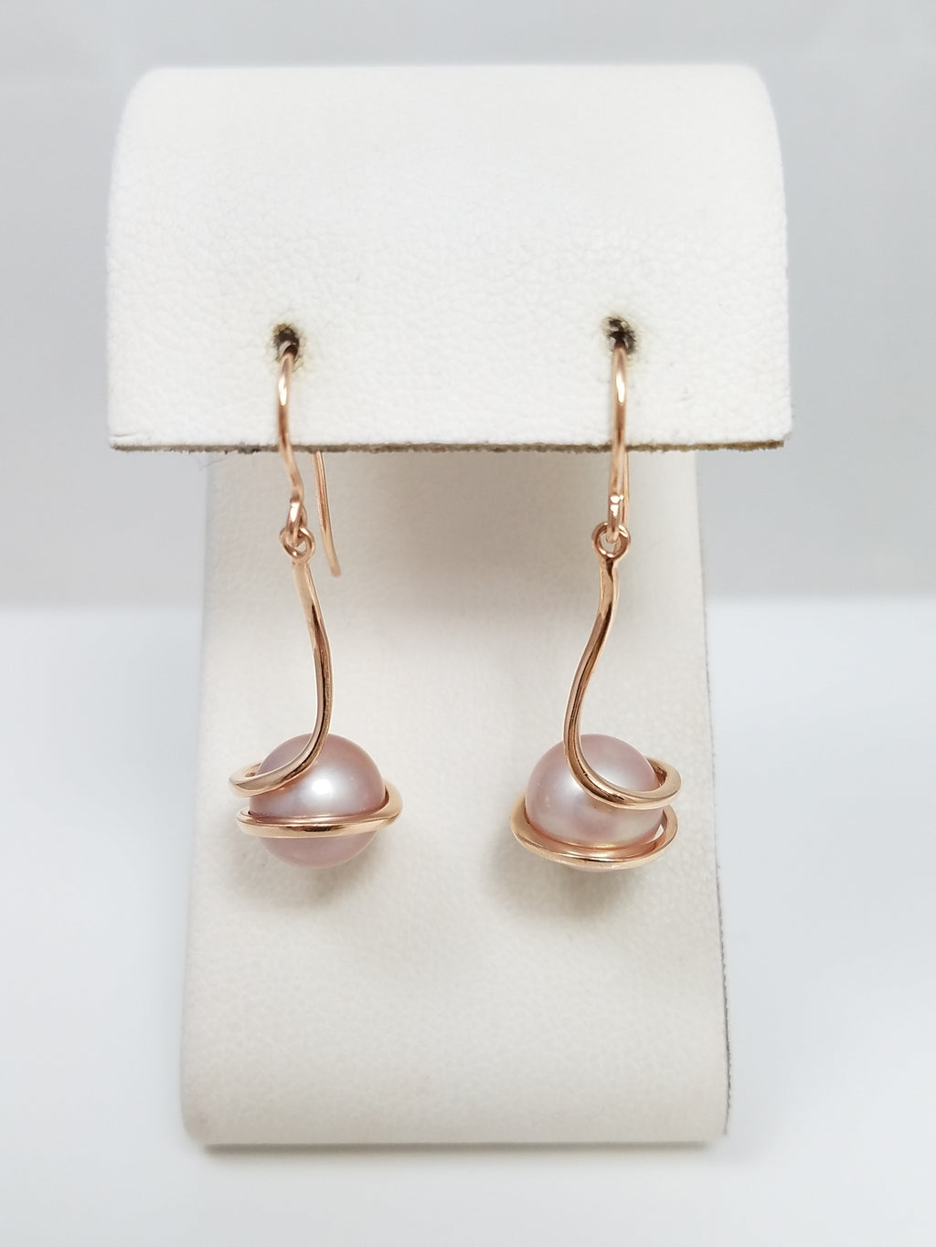 14k Rose Gold Cultured Pearl Twist Dangle Earrings