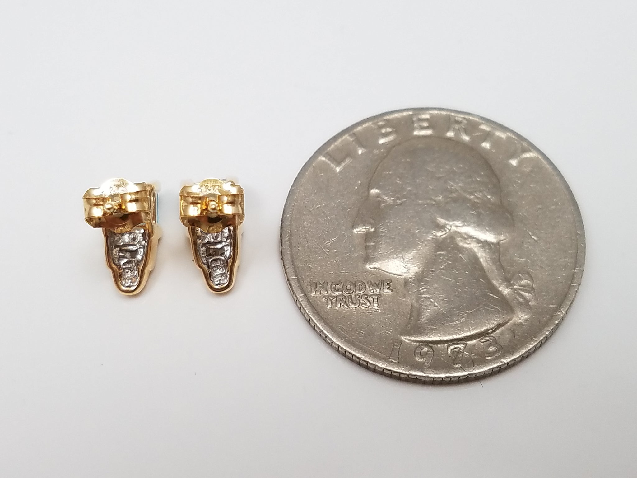 Dainty 10k Yellow Gold Natural Blue Topaz Diamond Drop Earrings