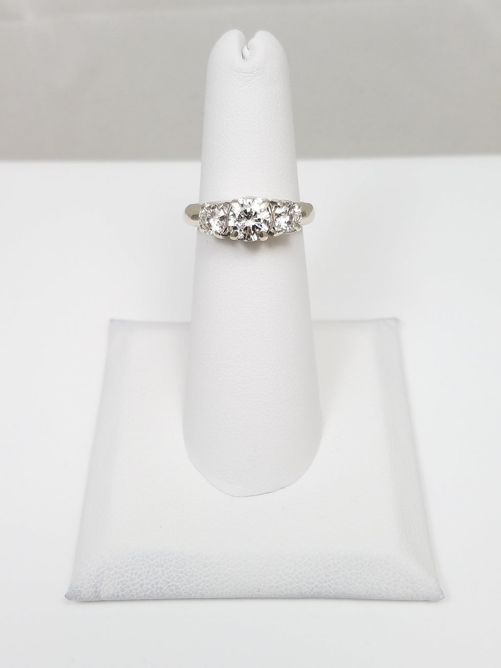 Classic 14k White Gold 1.25ctw Natural Three Stone Diamond Engagement Ring