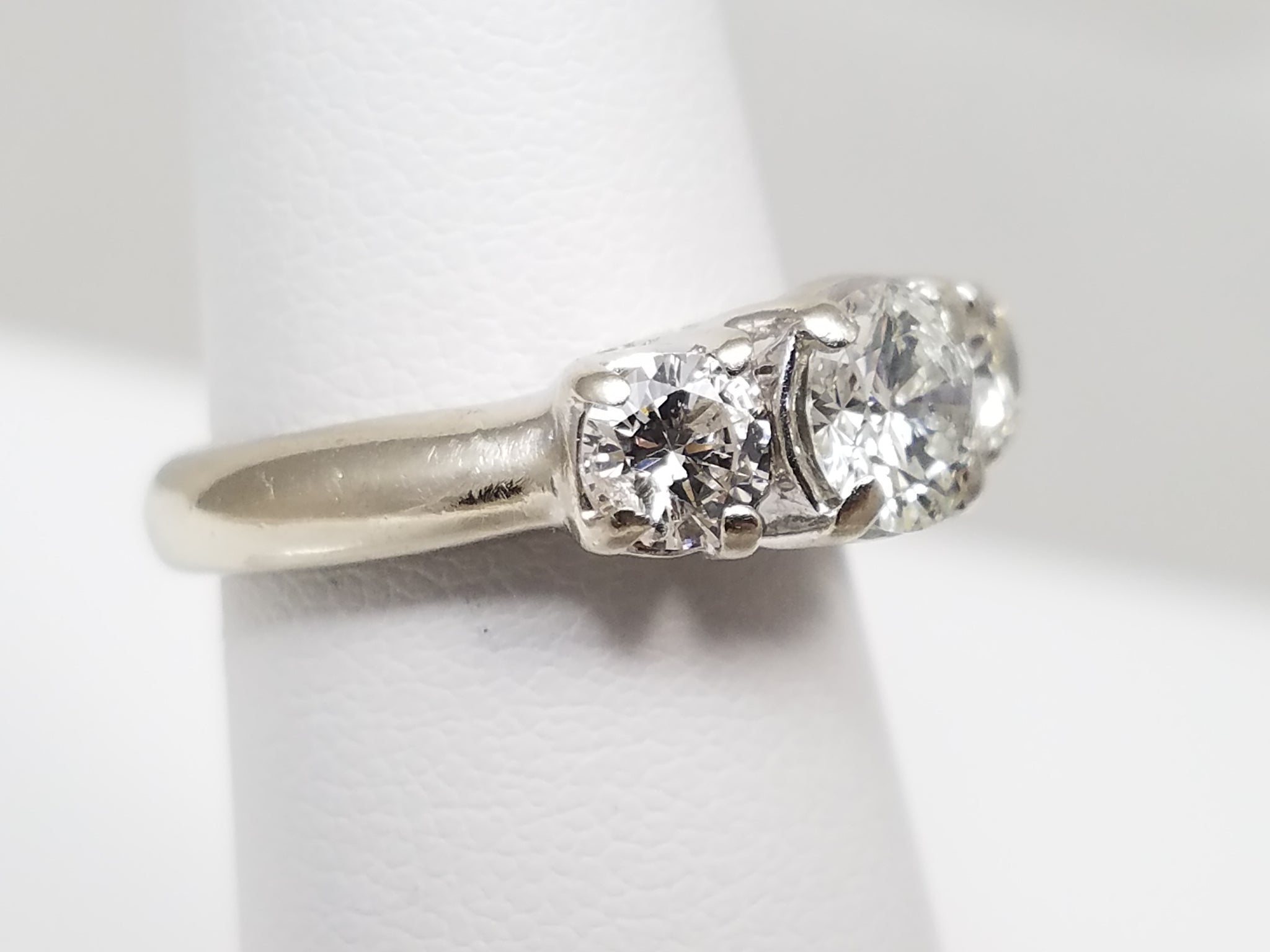 Classic 14k White Gold 1.25ctw Natural Three Stone Diamond Engagement Ring