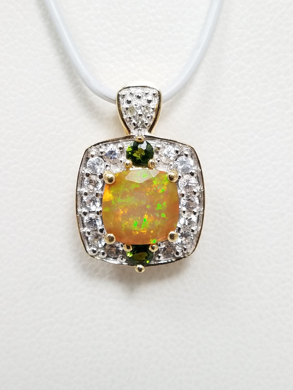 Sexy 10k Yellow Gold Lab Created Opal Natural Diamond Gemstone Pendant