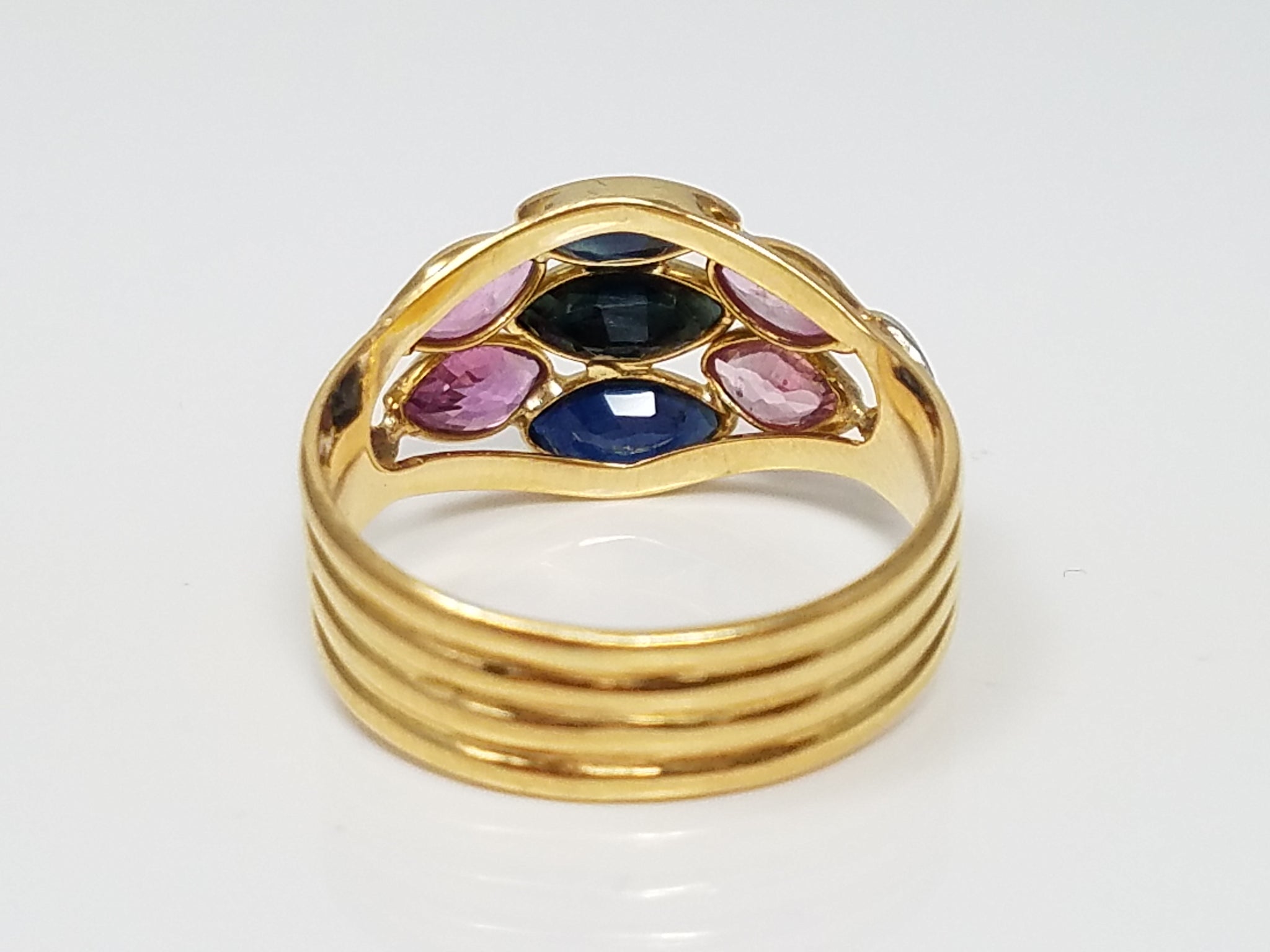 Exquisite 18k Yellow Gold Natural Ruby Sapphire Ring Band