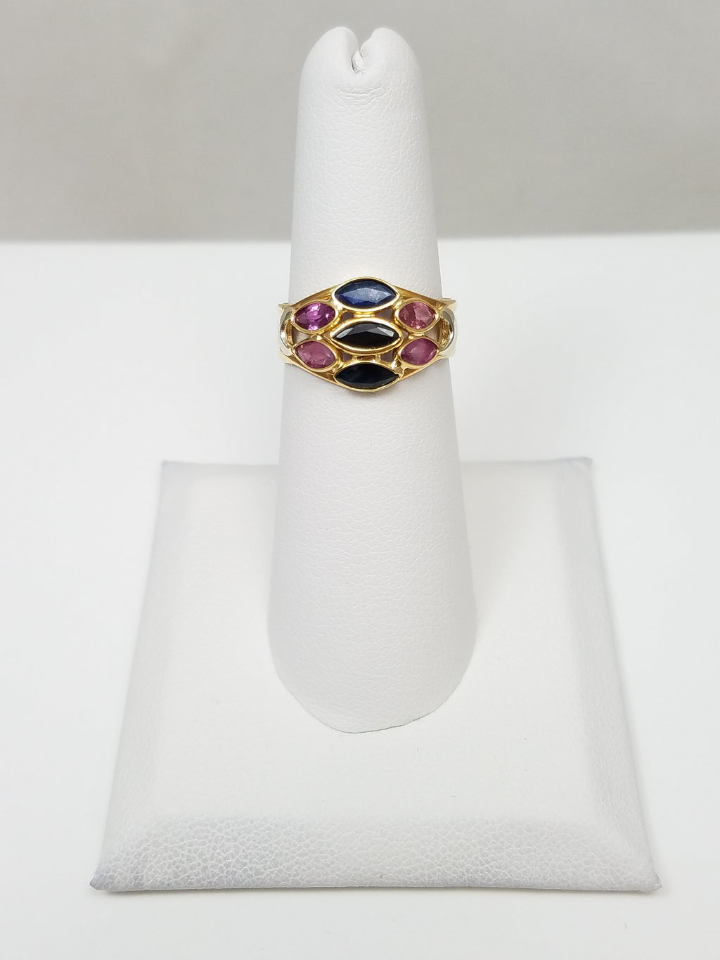 Exquisite 18k Yellow Gold Natural Ruby Sapphire Ring Band
