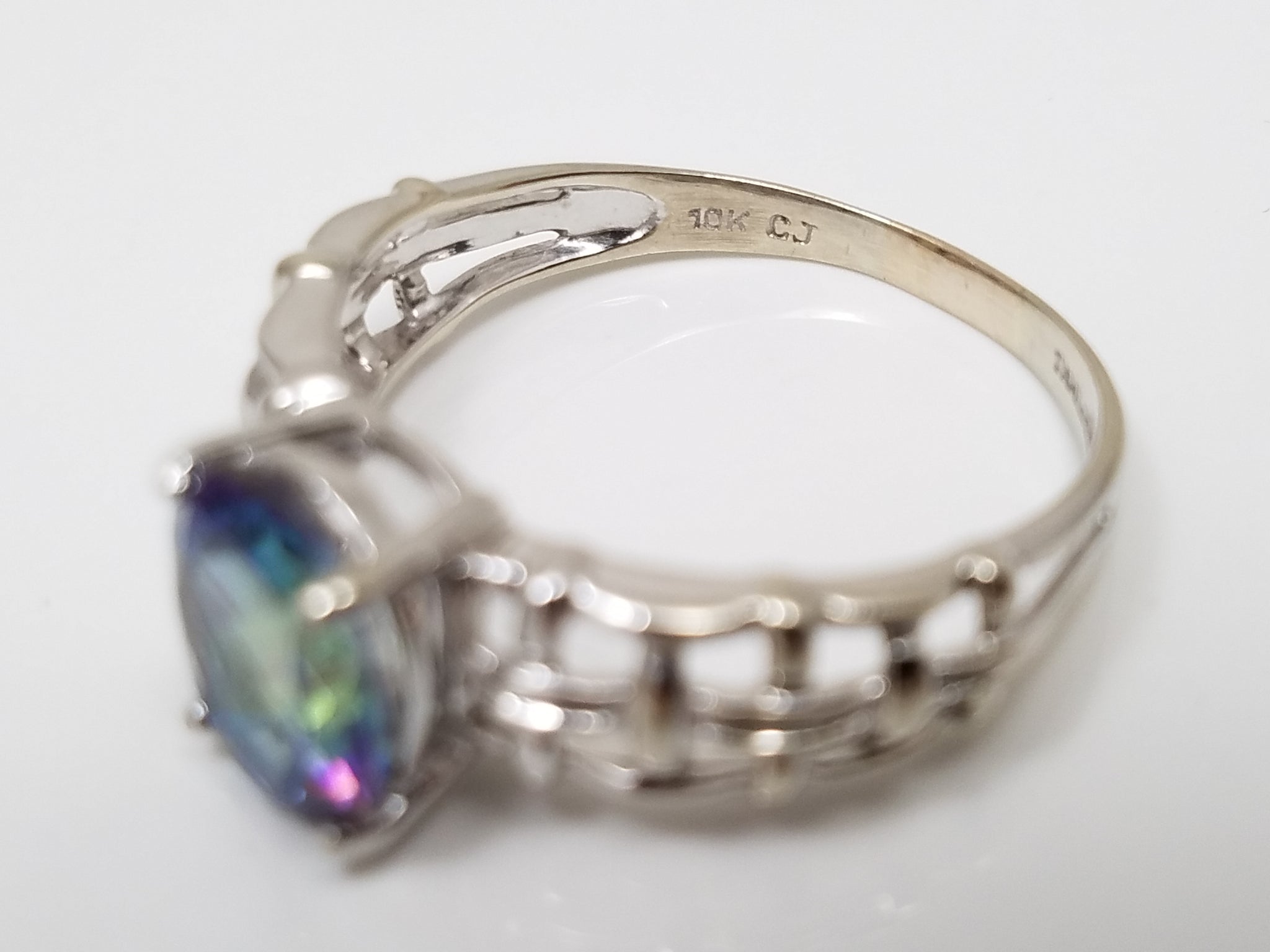 Sophisticated 10k White Gold Natural Mystic Topaz Ring