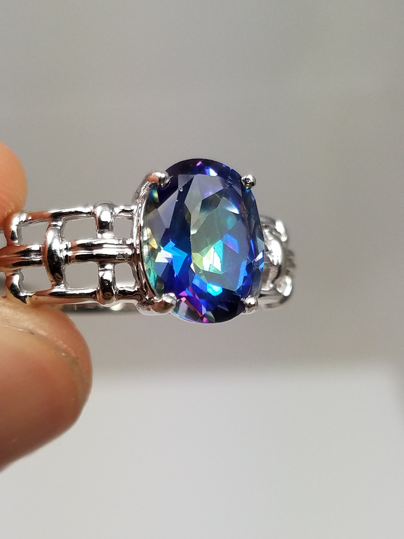 Sophisticated 10k White Gold Natural Mystic Topaz Ring