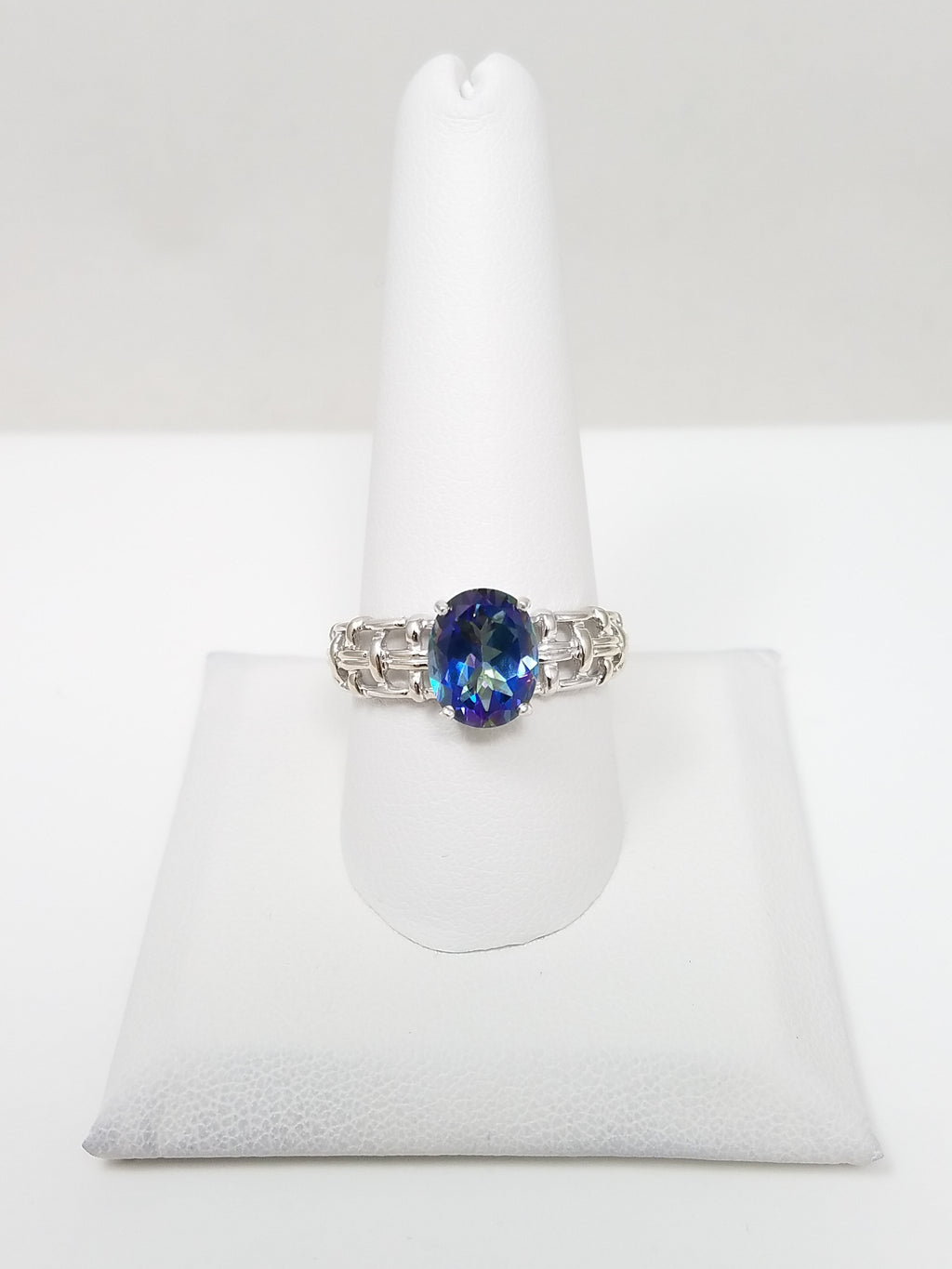 Sophisticated 10k White Gold Natural Mystic Topaz Ring