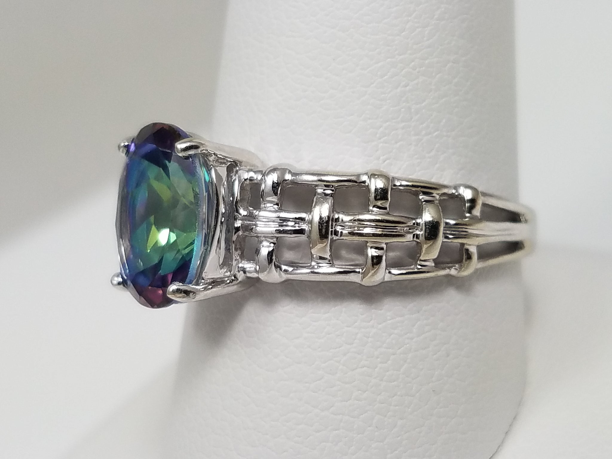 Sophisticated 10k White Gold Natural Mystic Topaz Ring