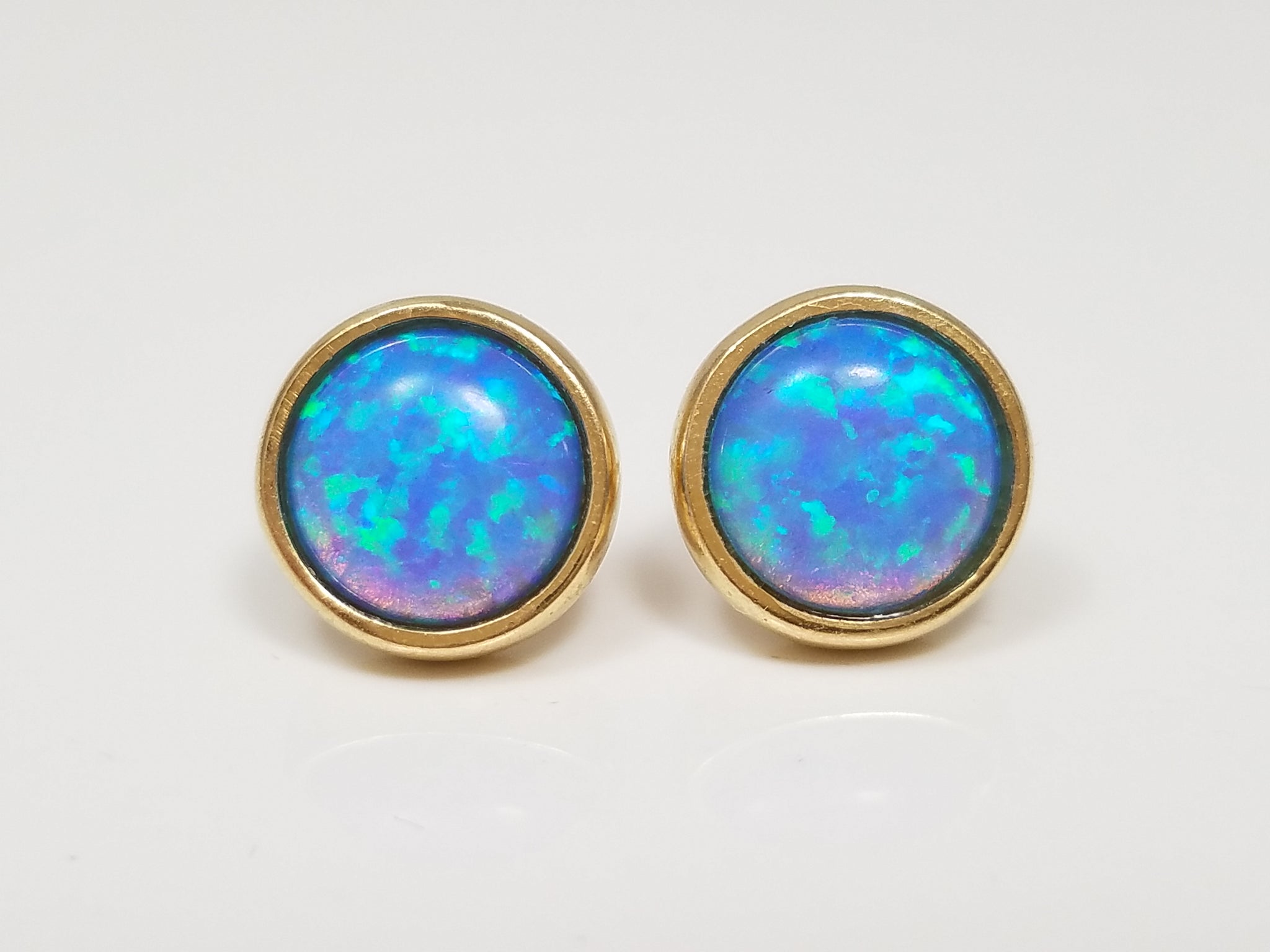 Colorful 14k Yellow Gold Synthetic Opal Earrings