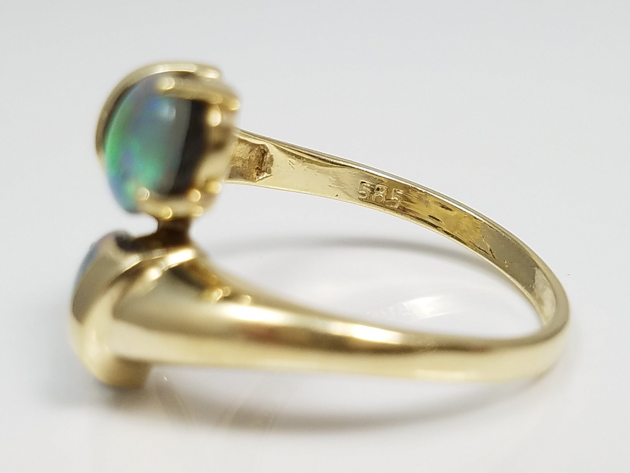 Dazzling 14k Yellow Gold Natural Opal Triplet Bypass Ring