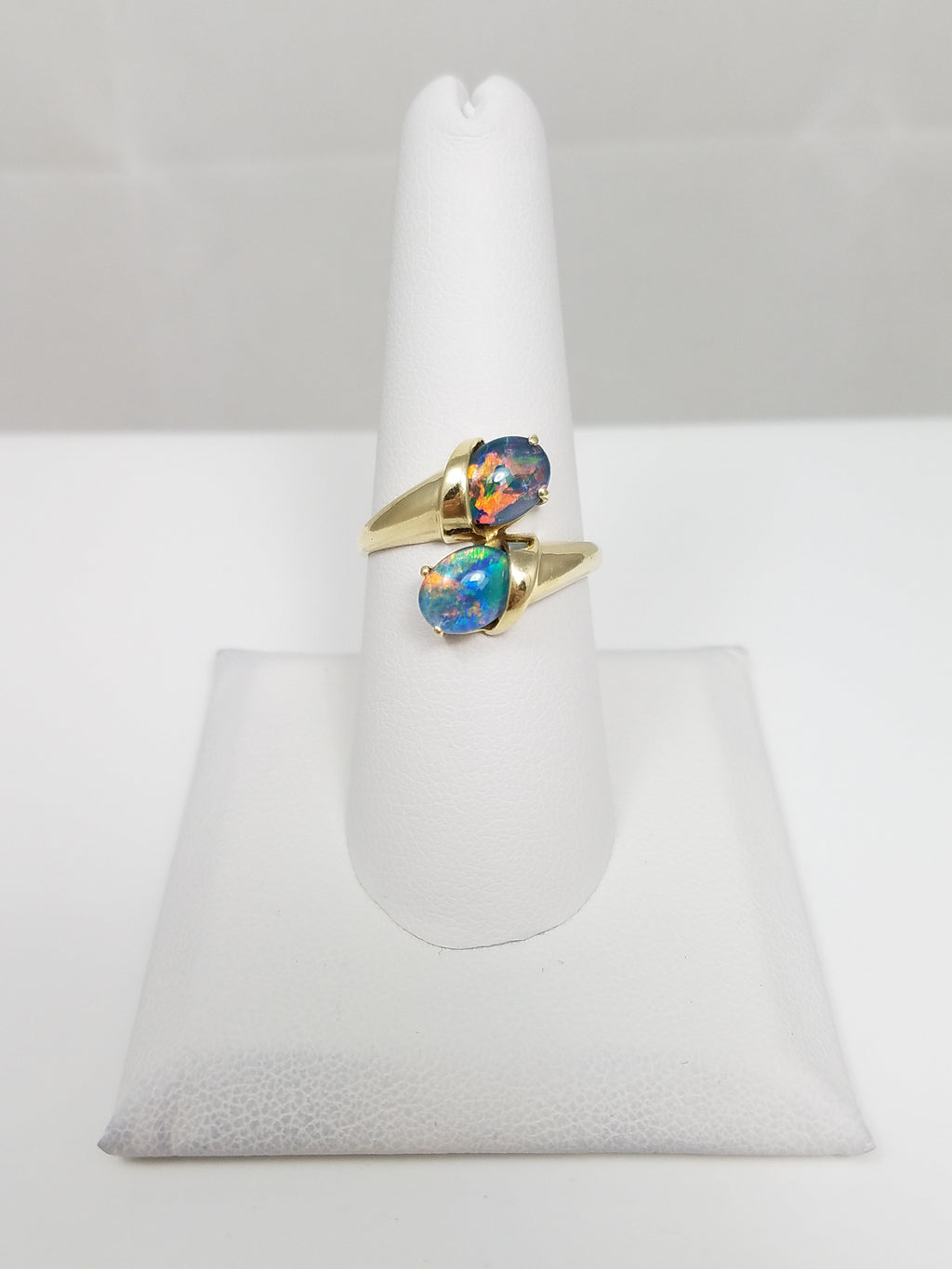 Dazzling 14k Yellow Gold Natural Opal Triplet Bypass Ring