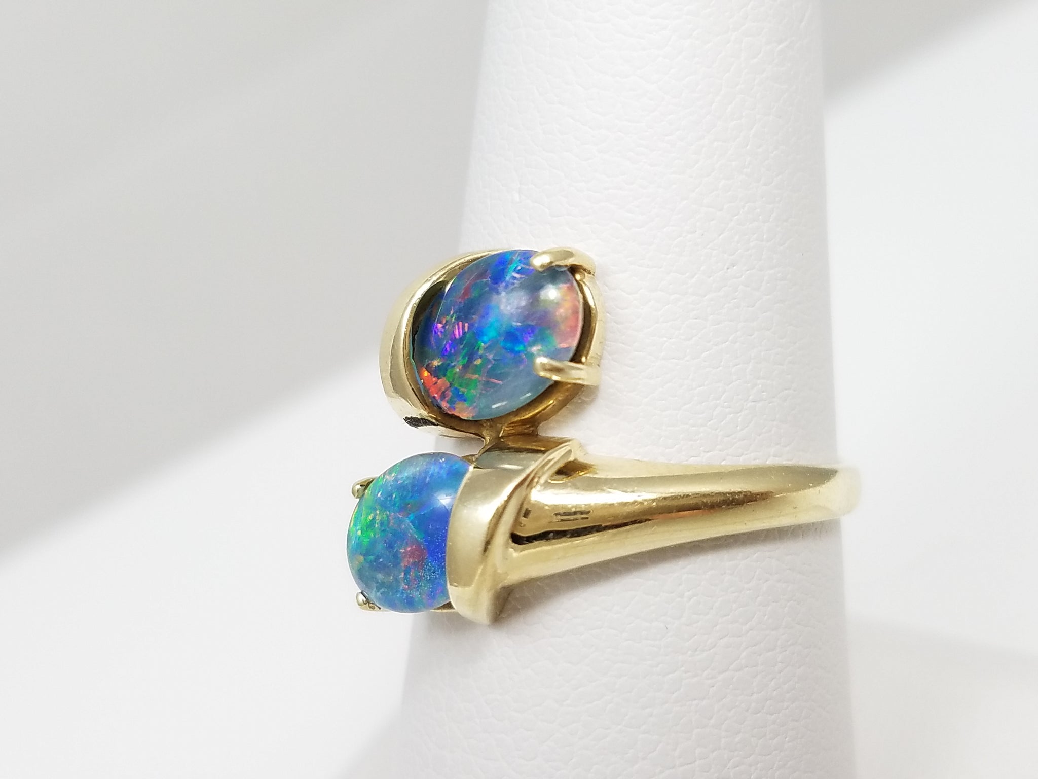 Dazzling 14k Yellow Gold Natural Opal Triplet Bypass Ring