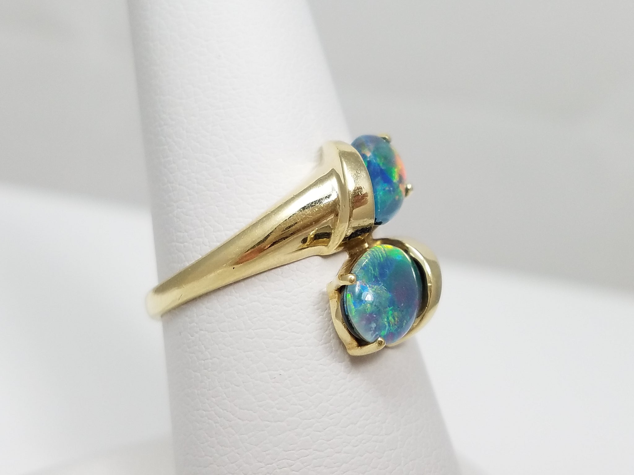 Dazzling 14k Yellow Gold Natural Opal Triplet Bypass Ring