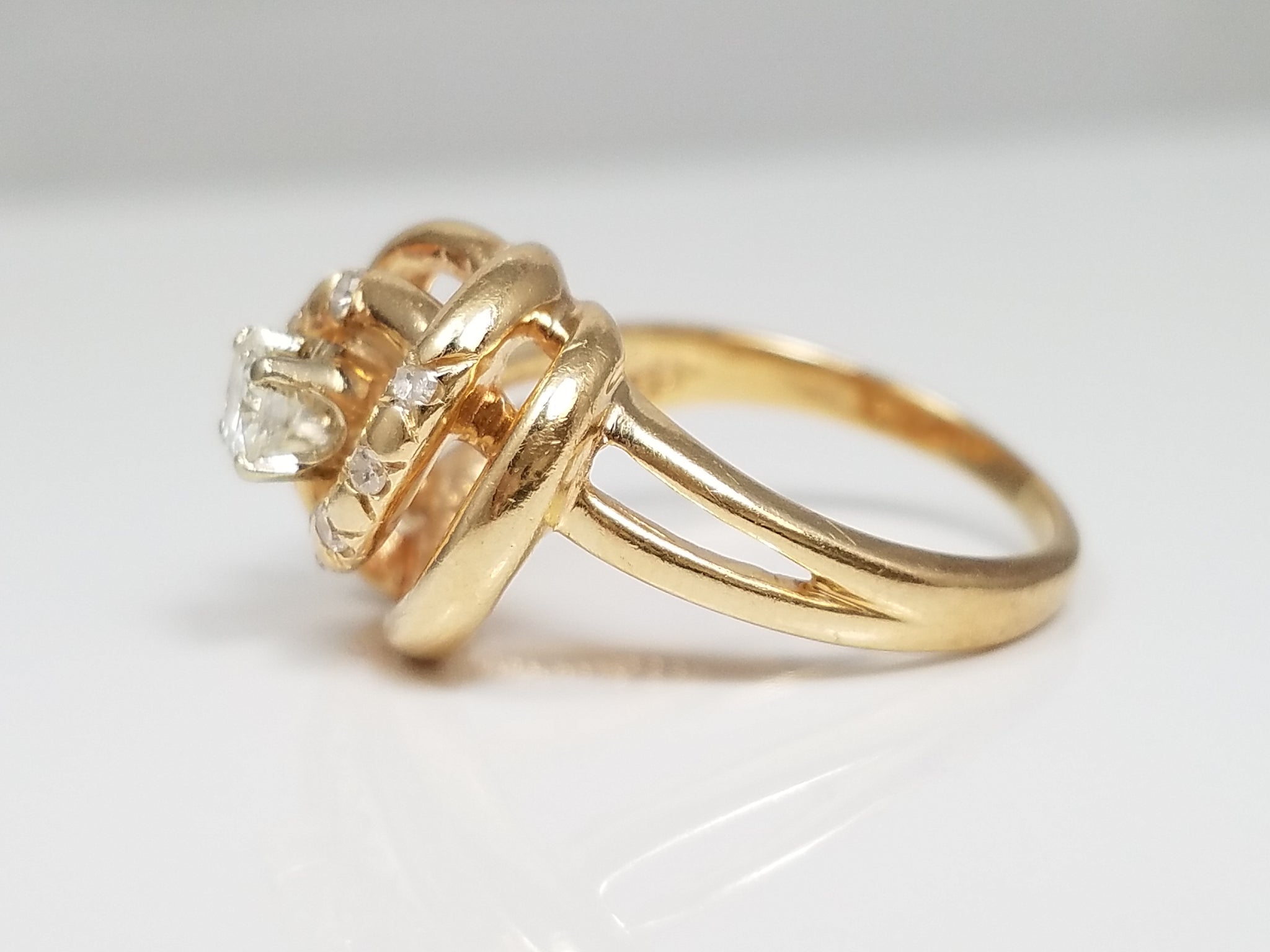 Fancy 14k Yellow Gold Swirly Natural Diamond Engagement Ring