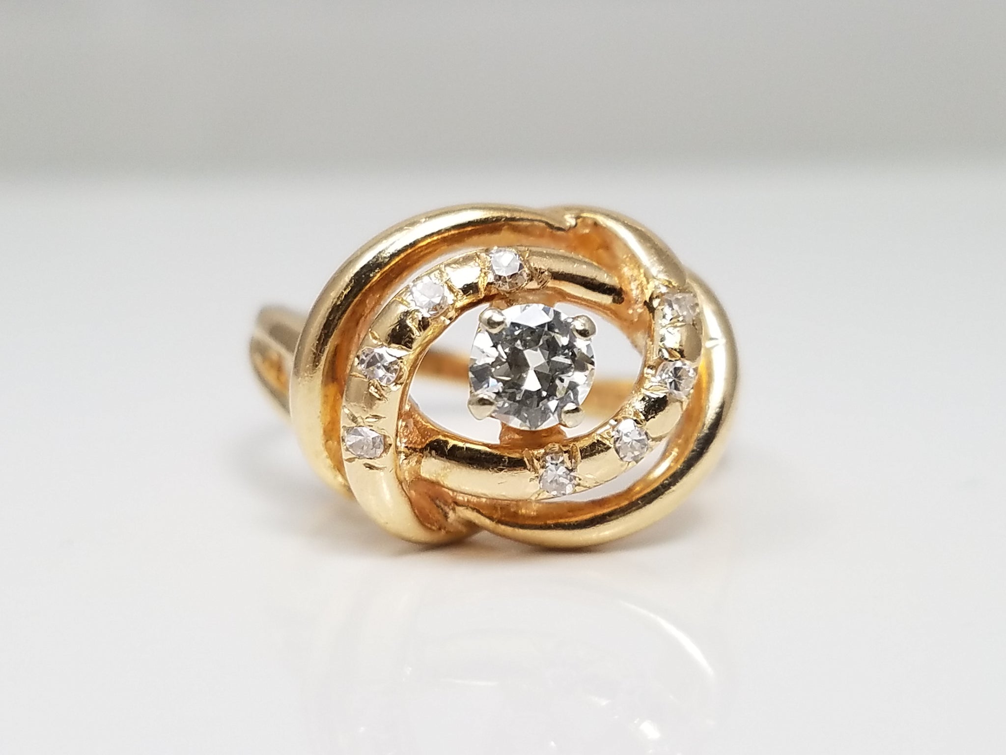 Fancy 14k Yellow Gold Swirly Natural Diamond Engagement Ring