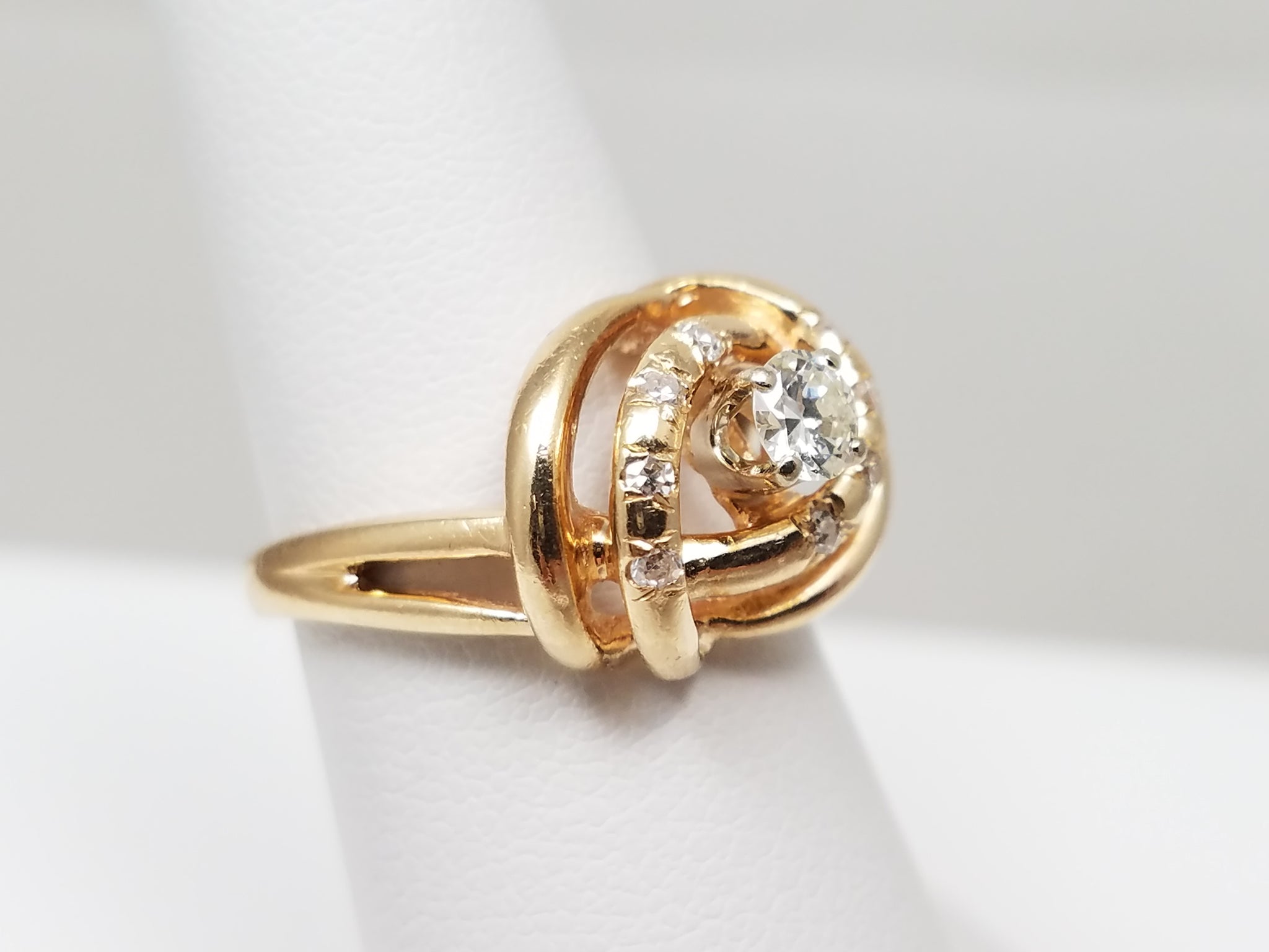 Fancy 14k Yellow Gold Swirly Natural Diamond Engagement Ring