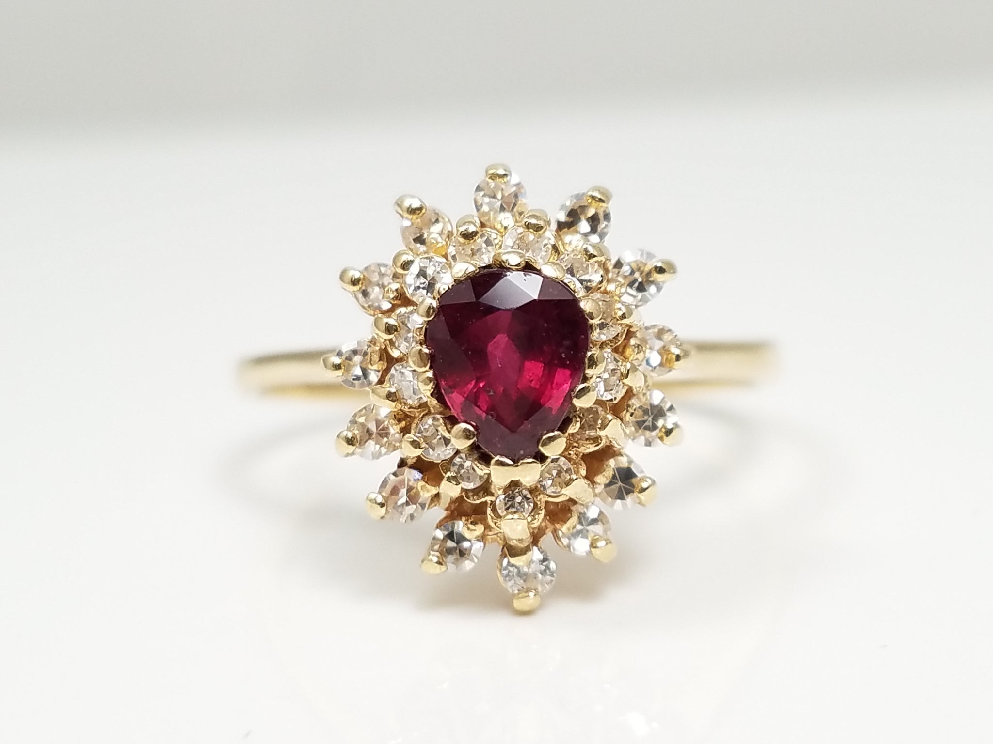 Vivid 14k Yellow Gold Natural Ruby Diamond Ring