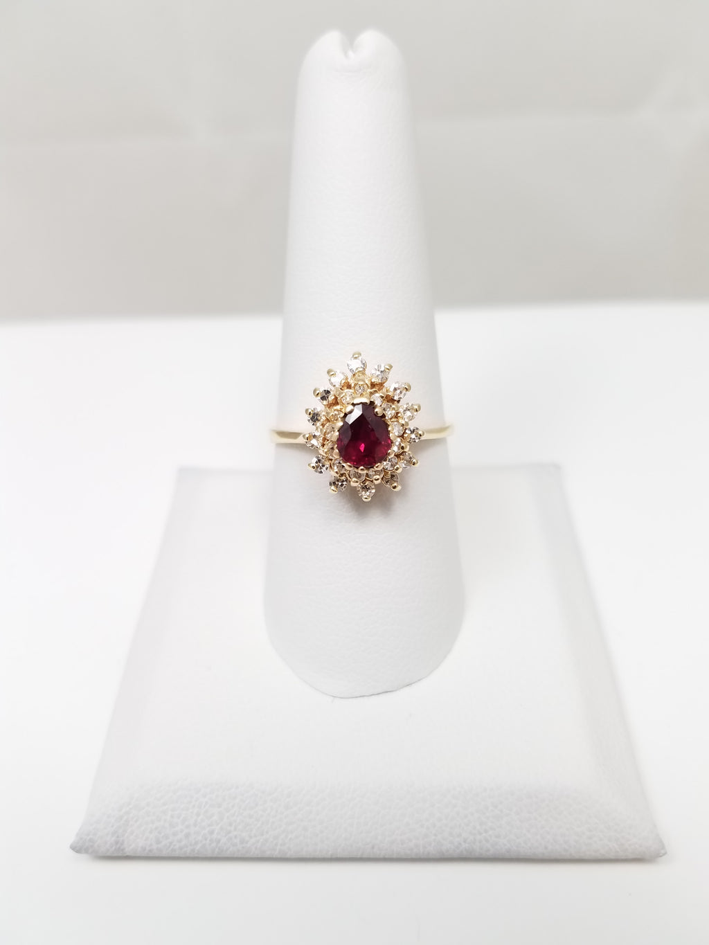 Vivid 14k Yellow Gold Natural Ruby Diamond Ring