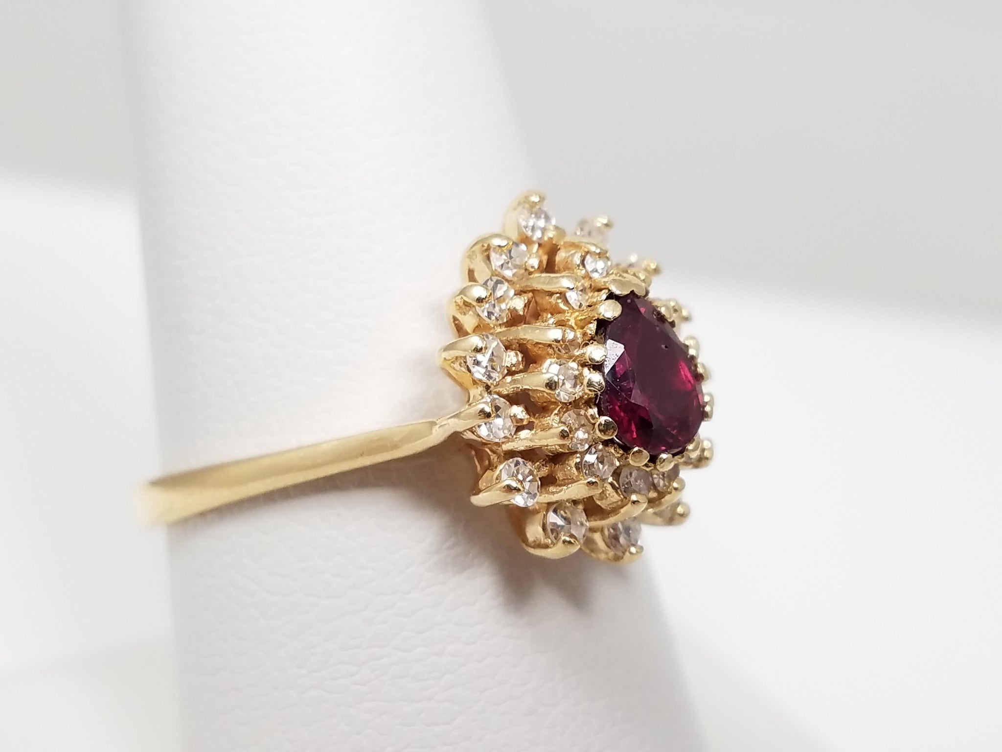 Vivid 14k Yellow Gold Natural Ruby Diamond Ring