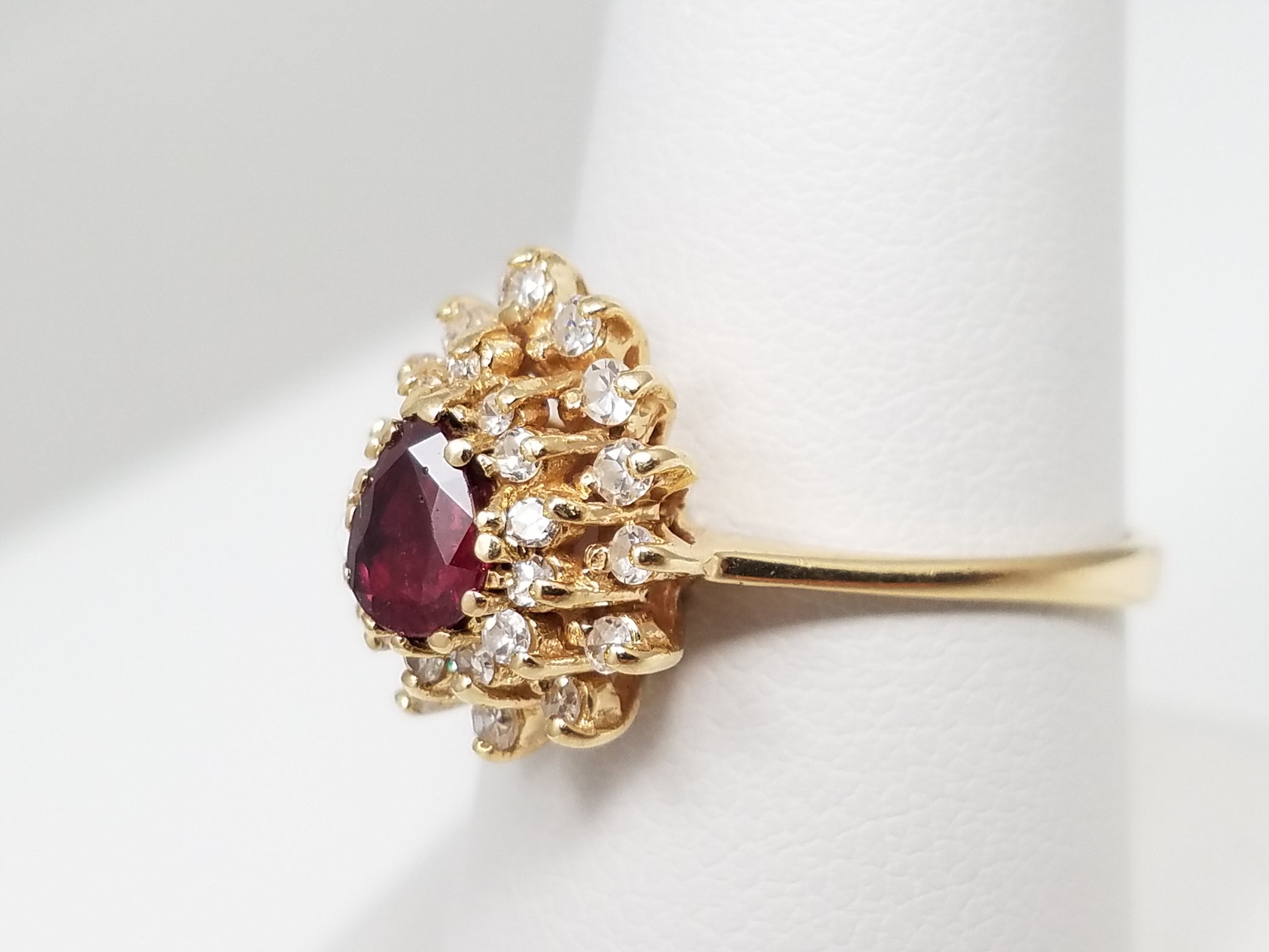 Vivid 14k Yellow Gold Natural Ruby Diamond Ring