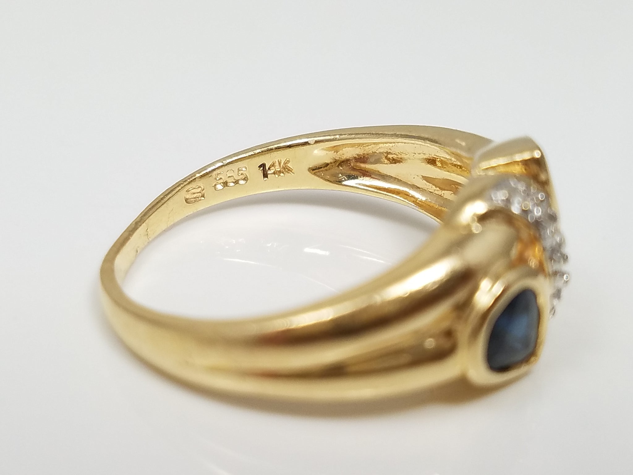 14k Yellow Gold Natural Sapphire + Diamond Ring