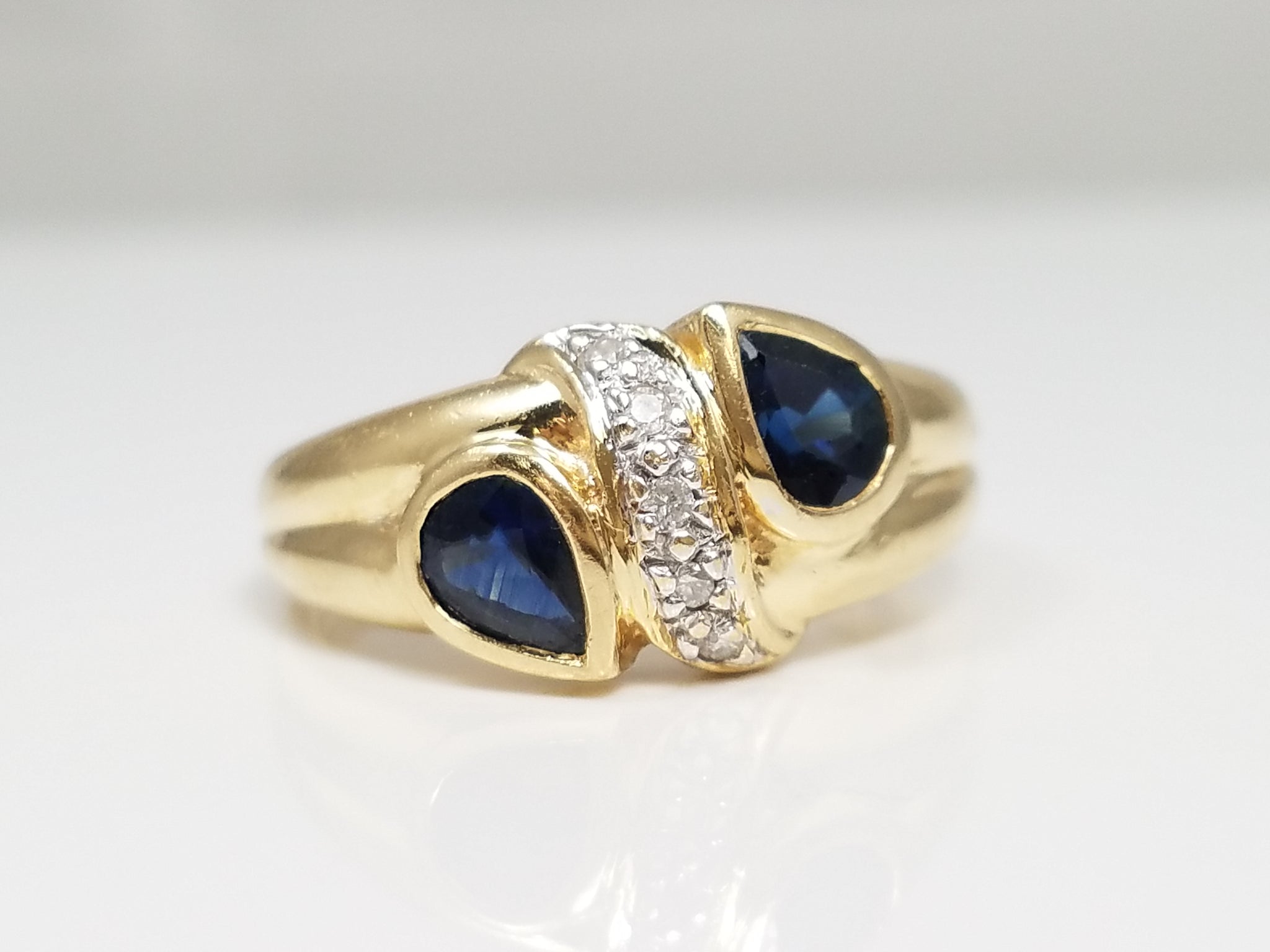 14k Yellow Gold Natural Sapphire + Diamond Ring
