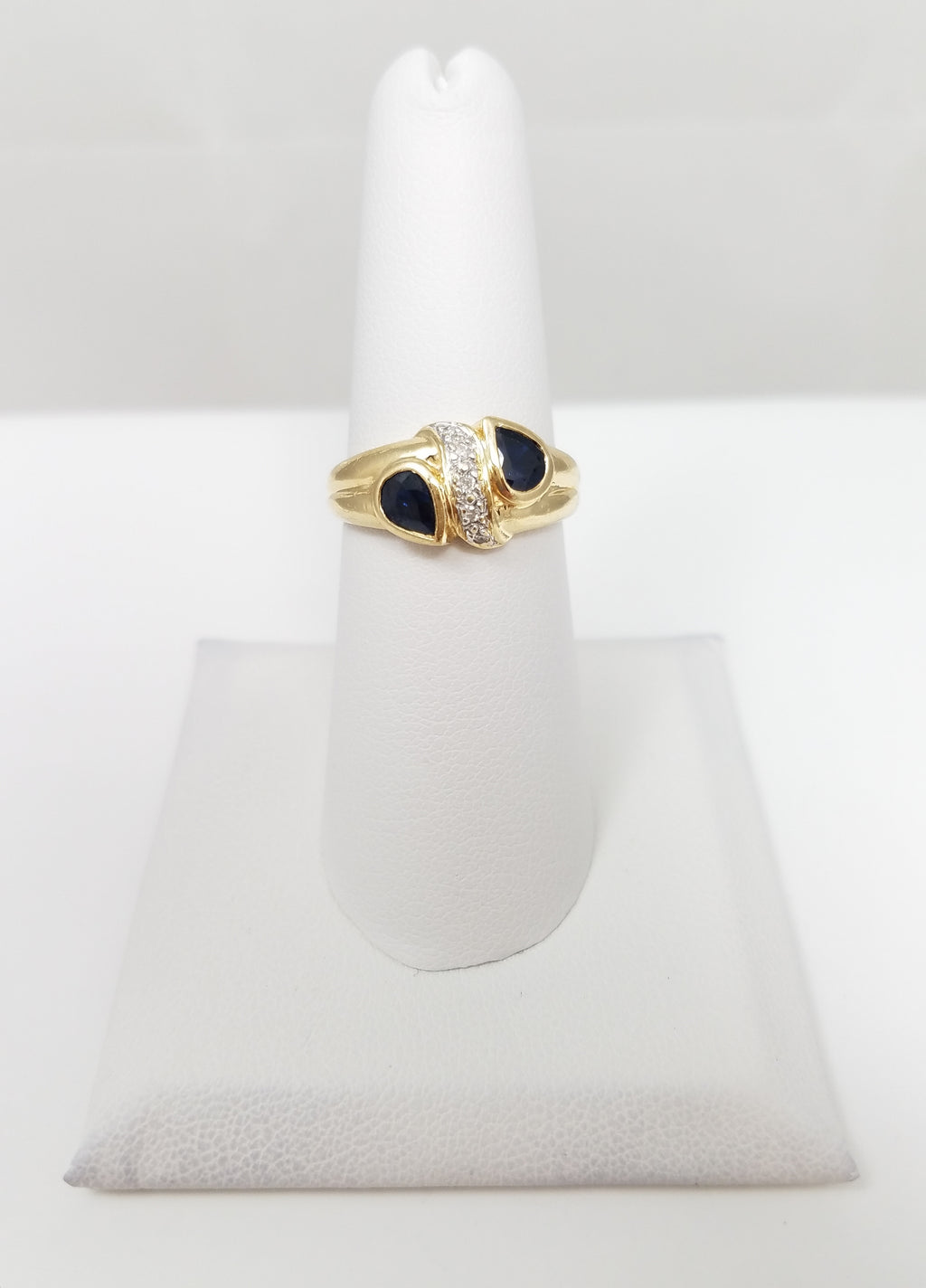 14k Yellow Gold Natural Sapphire + Diamond Ring