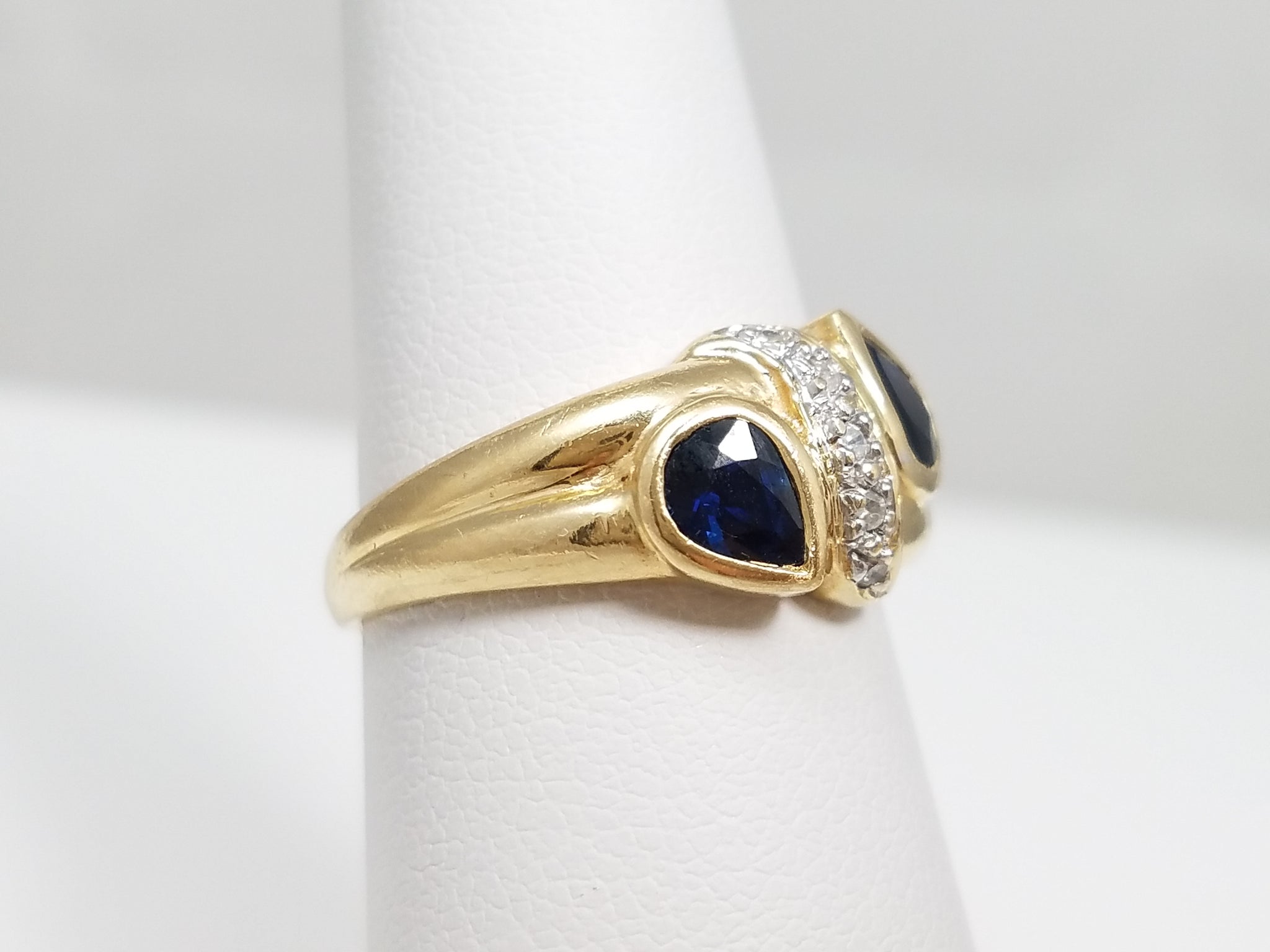 14k Yellow Gold Natural Sapphire + Diamond Ring