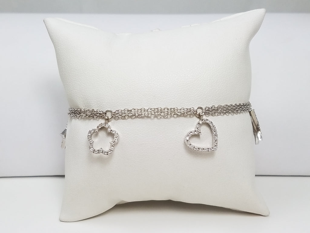 Exquisite 7.25" 18k White Gold Natural Diamond Multi Strand Charm Bracelet