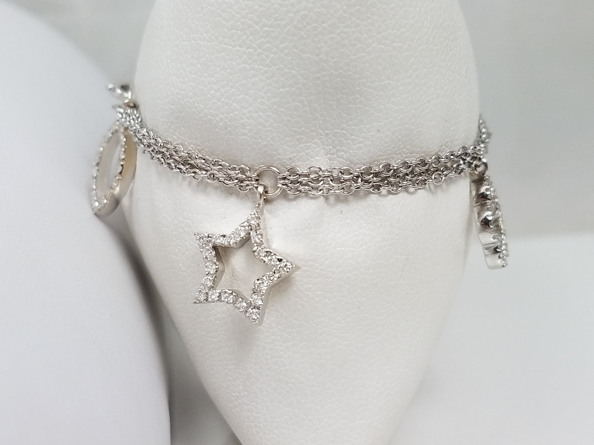 Exquisite 7.25" 18k White Gold Natural Diamond Multi Strand Charm Bracelet