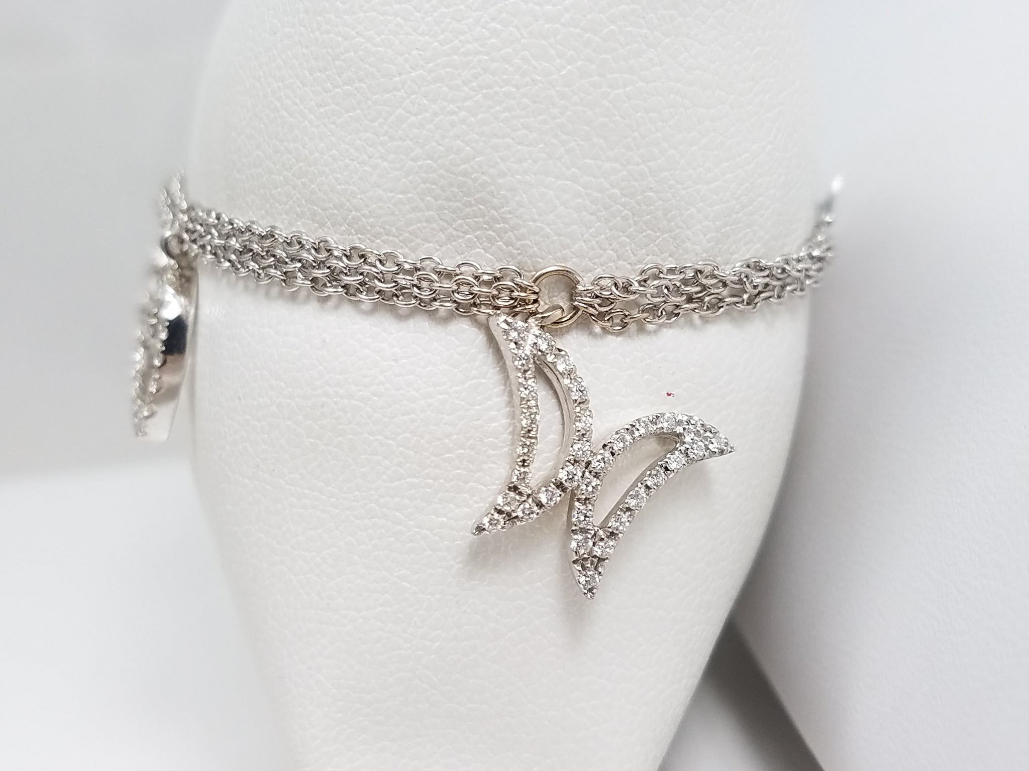 Exquisite 7.25" 18k White Gold Natural Diamond Multi Strand Charm Bracelet