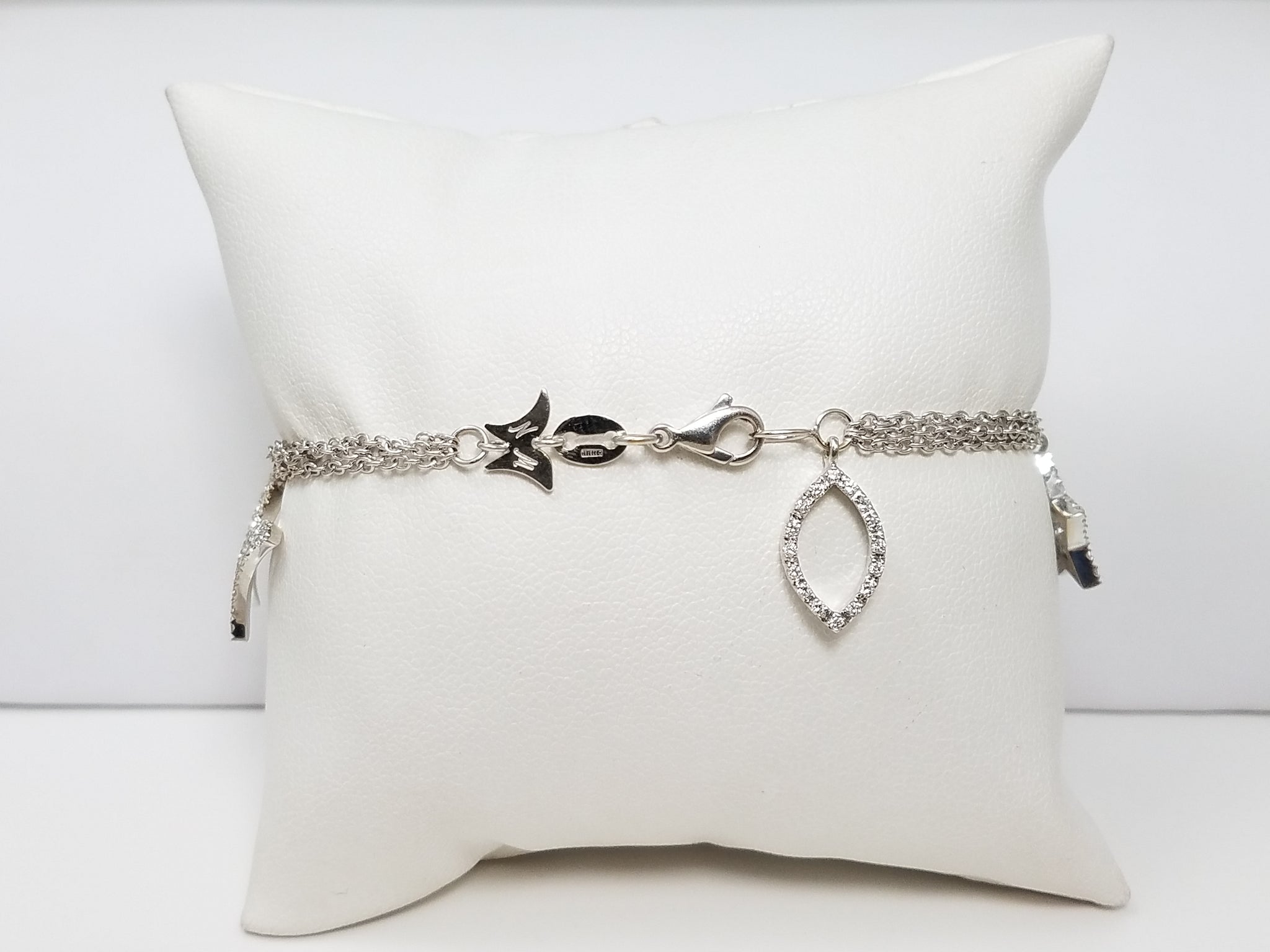 Exquisite 7.25" 18k White Gold Natural Diamond Multi Strand Charm Bracelet