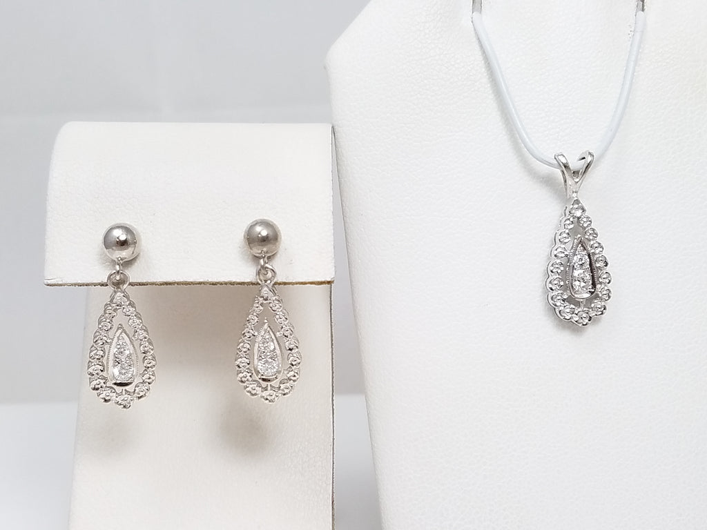 Swanky 14k White Gold Natural Diamond Earring & Pendant Set