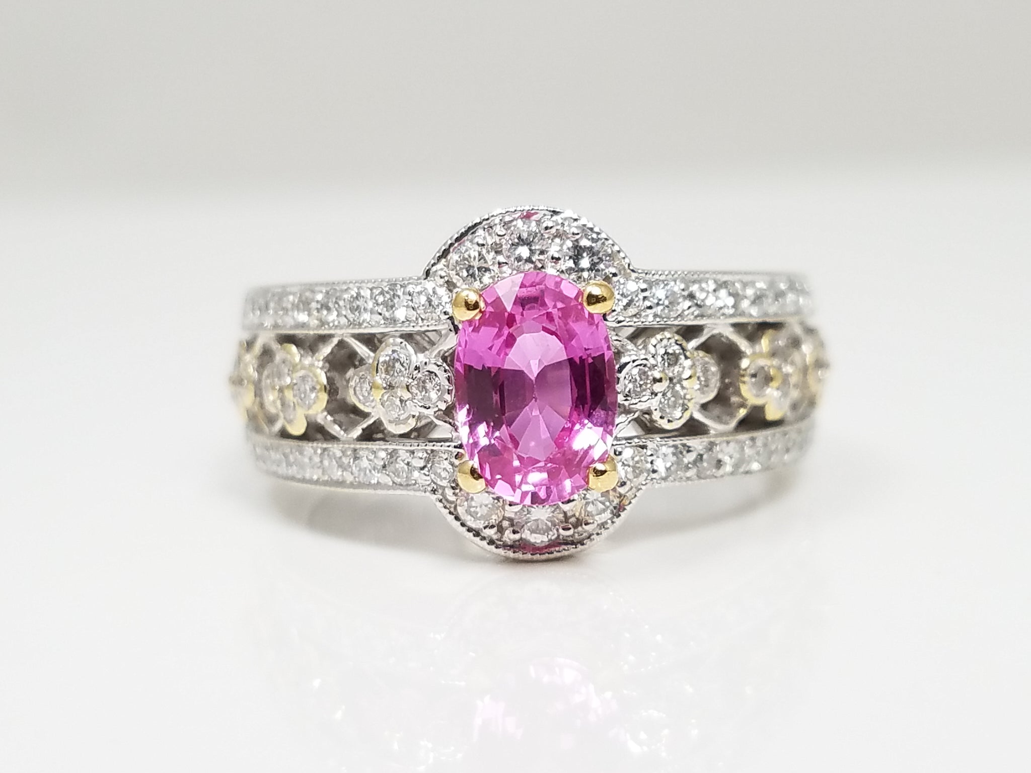 Magnificent 18k White Gold Natural Pink Sapphire Diamond Spark Ring