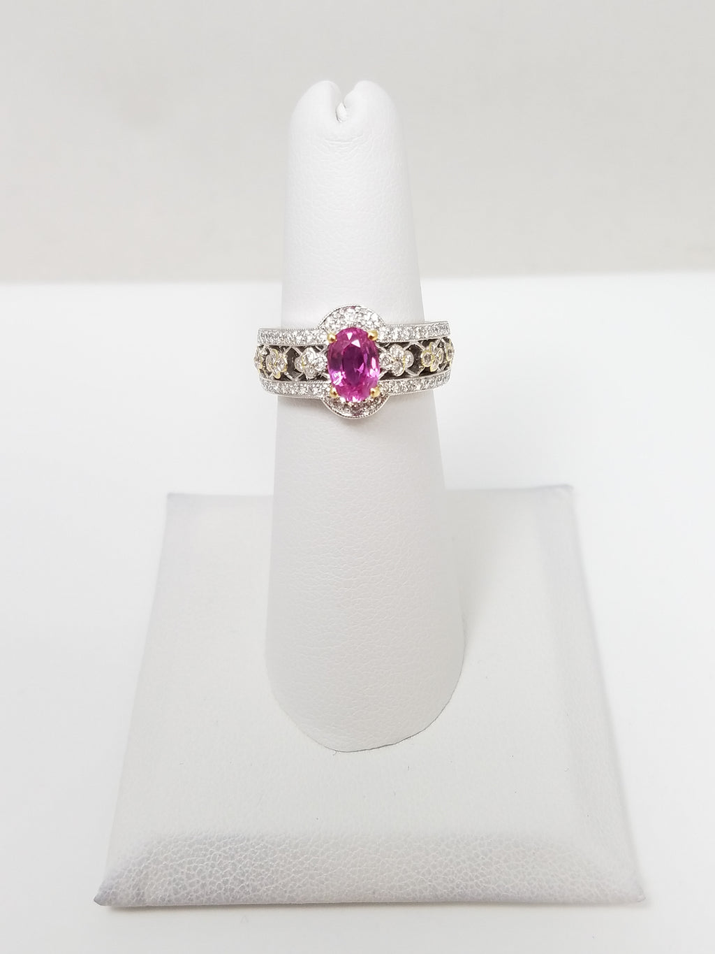 Magnificent 18k White Gold Natural Pink Sapphire Diamond Spark Ring
